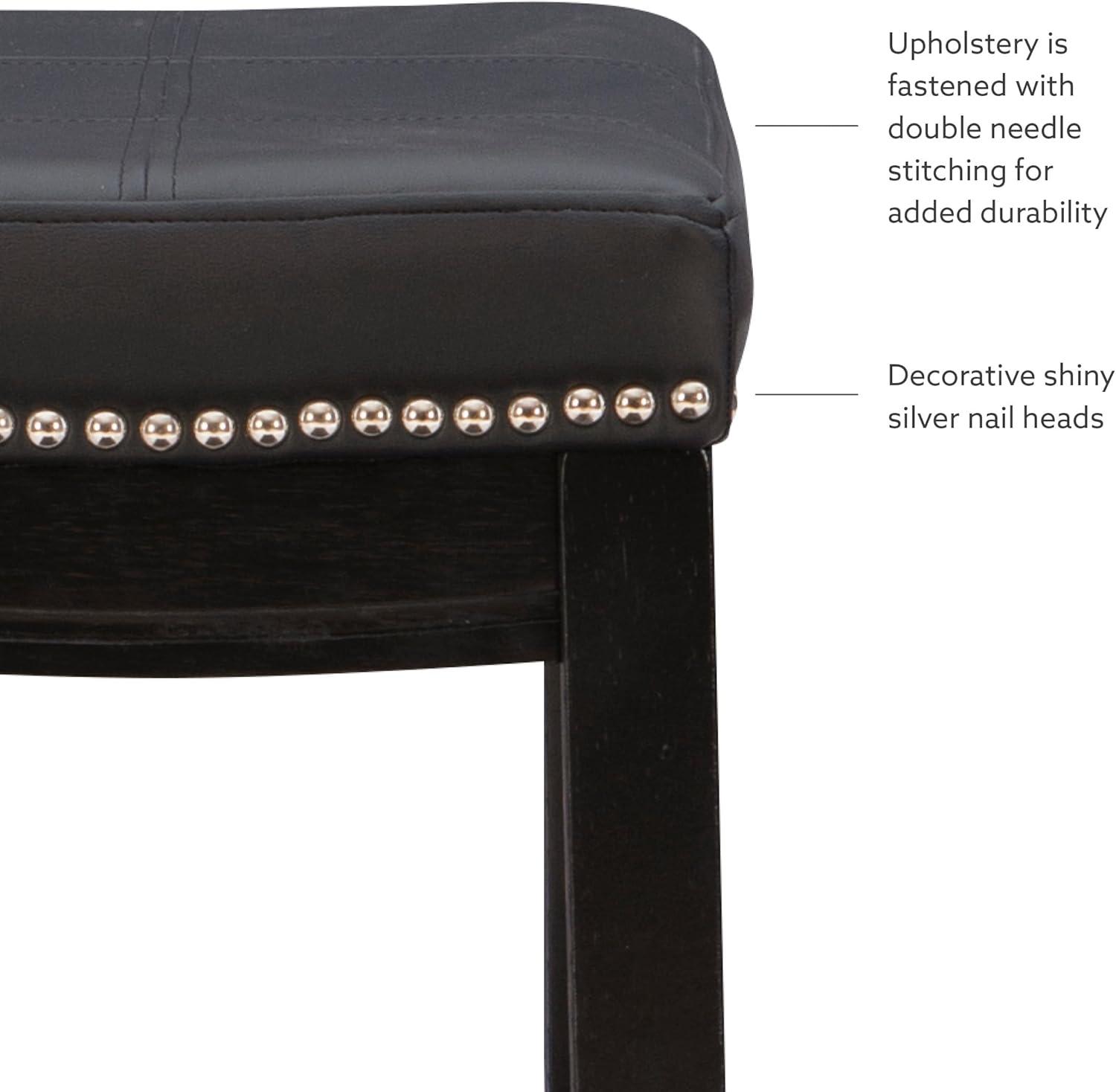 Linon Claridge Wood Backless Counter Stool Nailhead Trim Faux Leather in Black