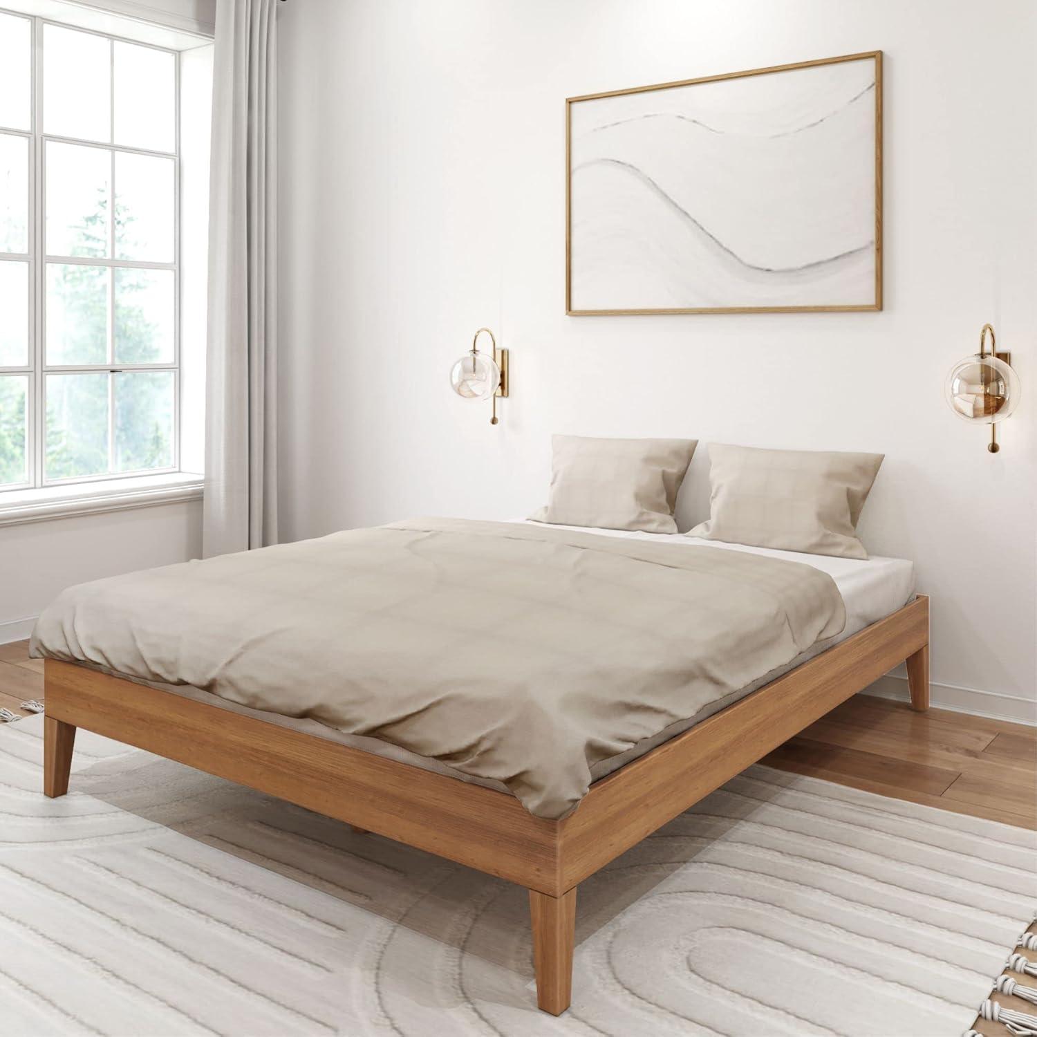 Plank+Beam Solid Wood Queen Platform Bed Frame, Matte Pecan