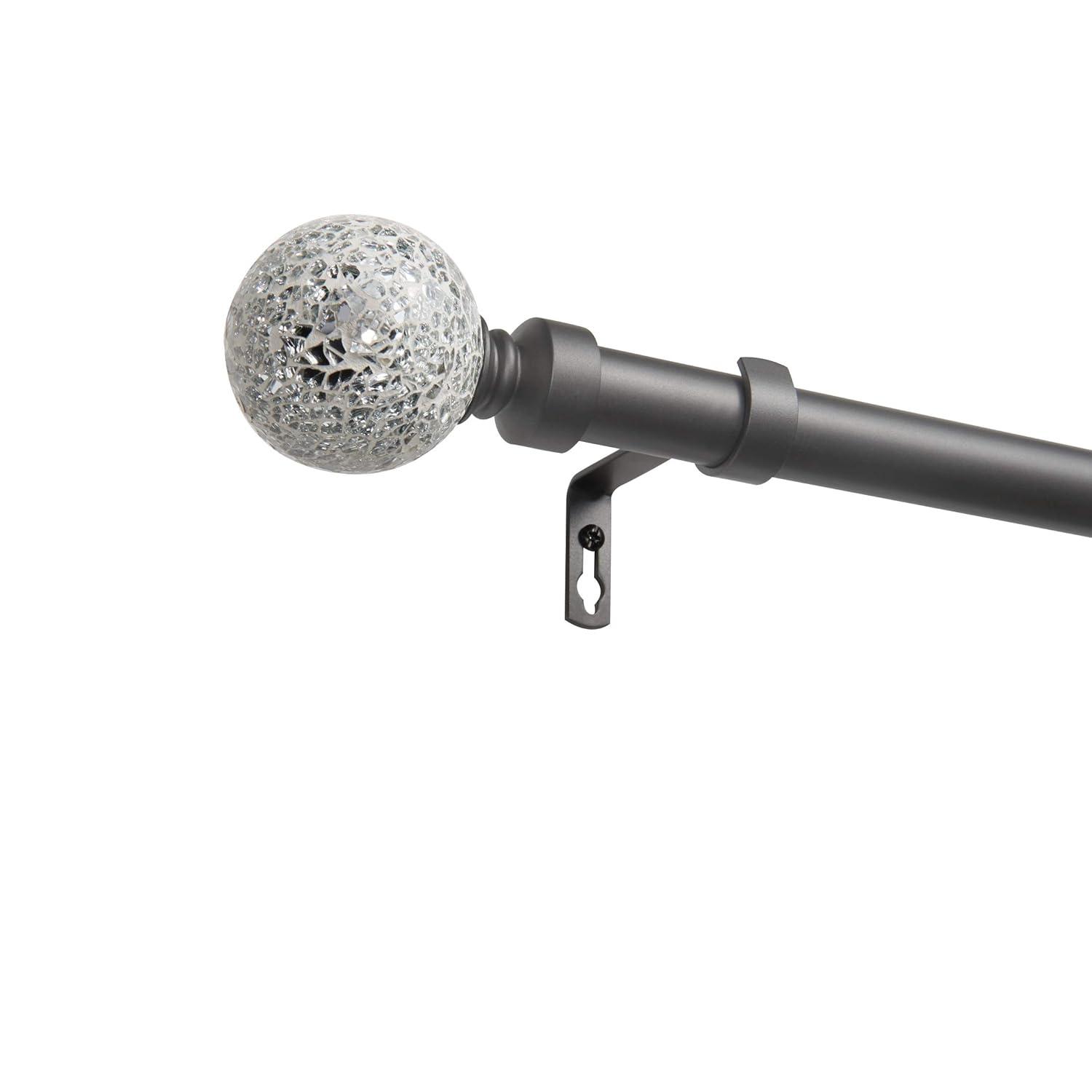 Exclusive Home 66"-120" White Mosaic Curtain Rod - Matte Silver: Adjustable Iron Rod, Ball Finial, 25lb Capacity