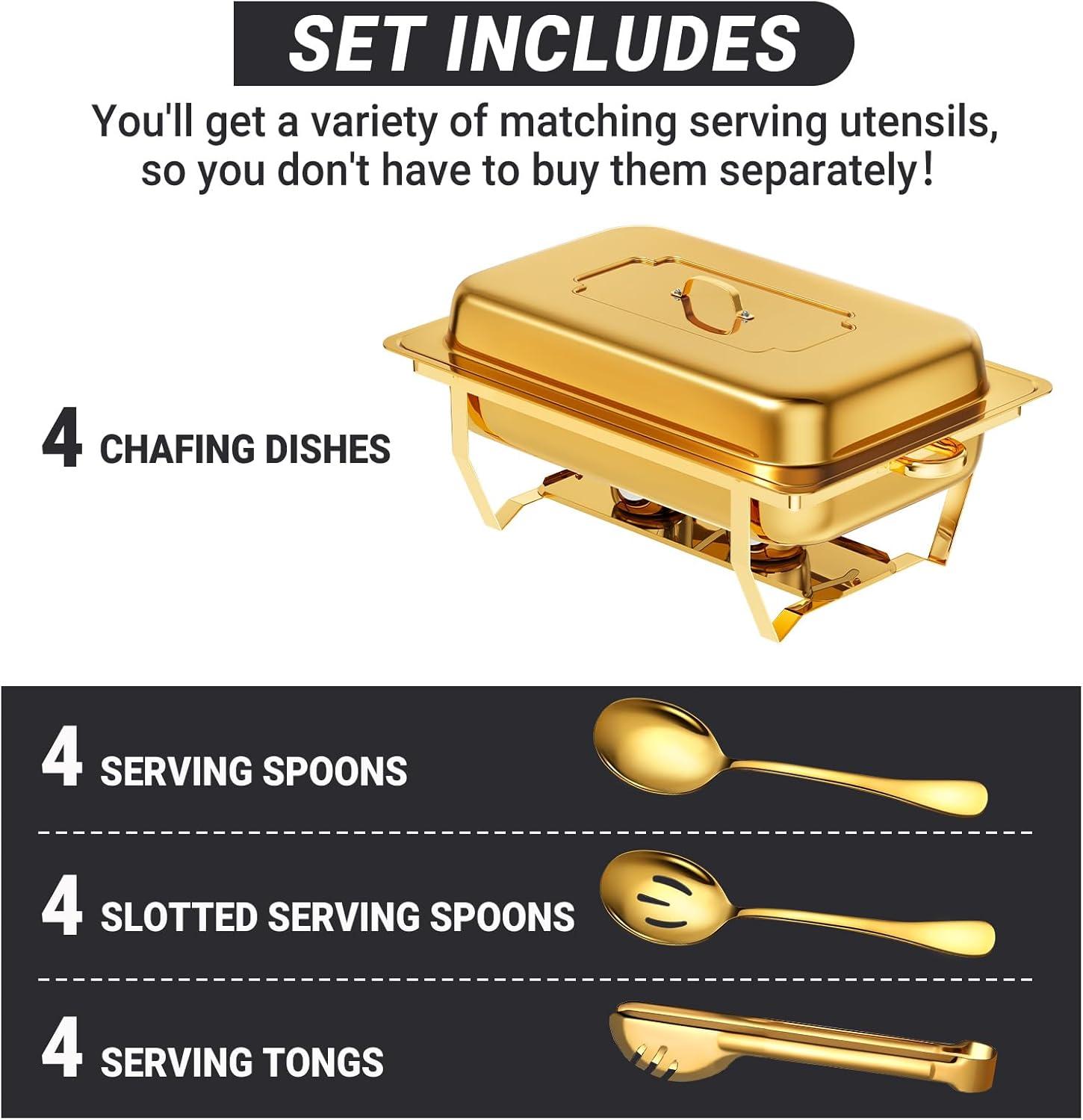 The Party Aisle™ Chafing Dishes For Buffet 4 Pack, 8 Qt Stainless Steel Chafers And Buffet Warmers Sets With Lid, Rectangle Serving Food Warmer Catering Supplies Buffet Display For Parties