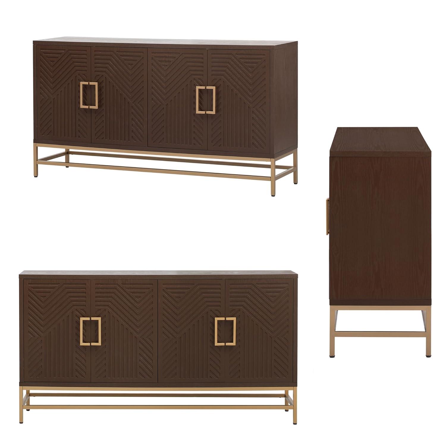 Amposei Retro Accent Sideboard Cabinet 59.8-Inch Credenza Console Storage Cabinet Dining Buffet Table with 4 Doors & Adjustable Shelves for Living Room Entrance, Espresso