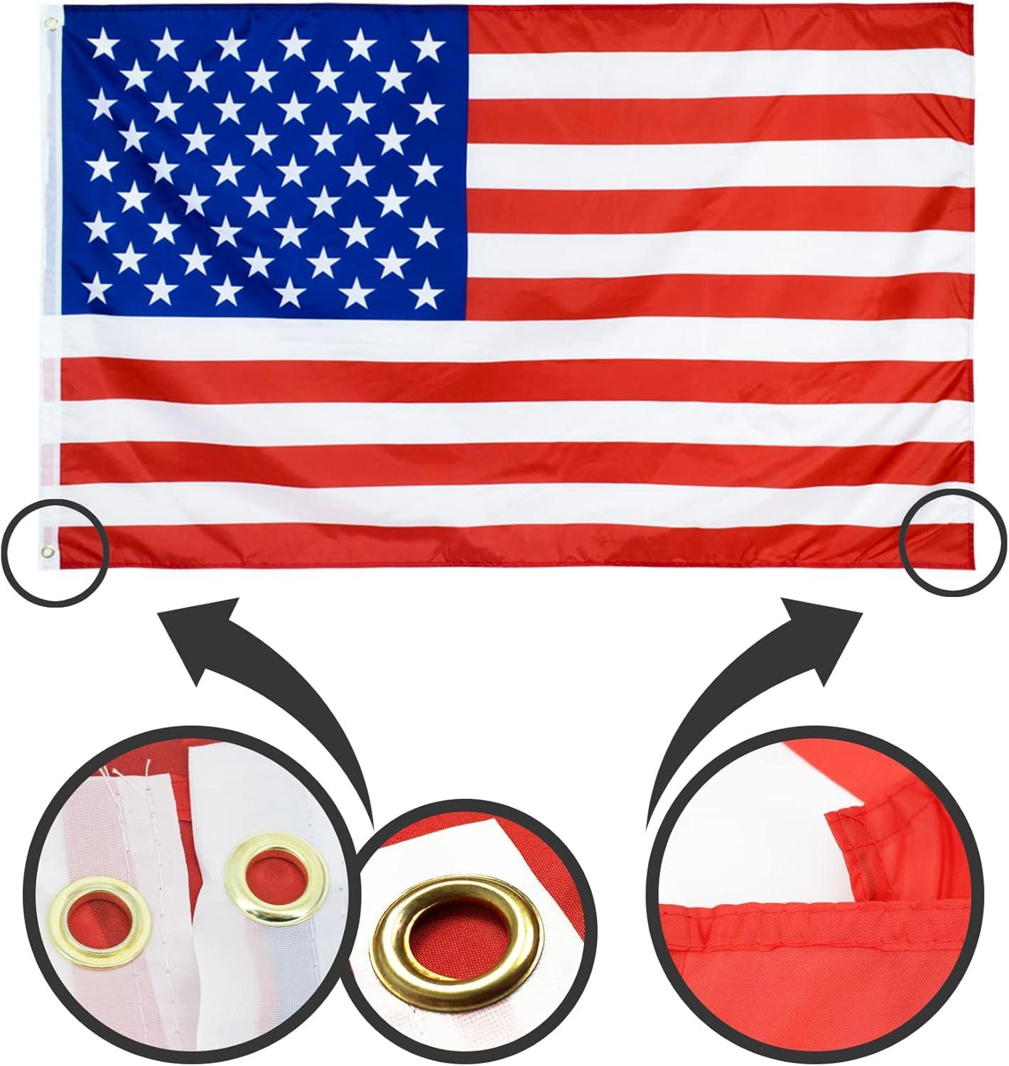 American US Flag 3x5, 2 Pack Vibrant Color & Fade Resistant US Flags for Outside 3x5 ft Flags Double Stitched Long Lasting Polyester with Durable Brass Grommets USA Flag