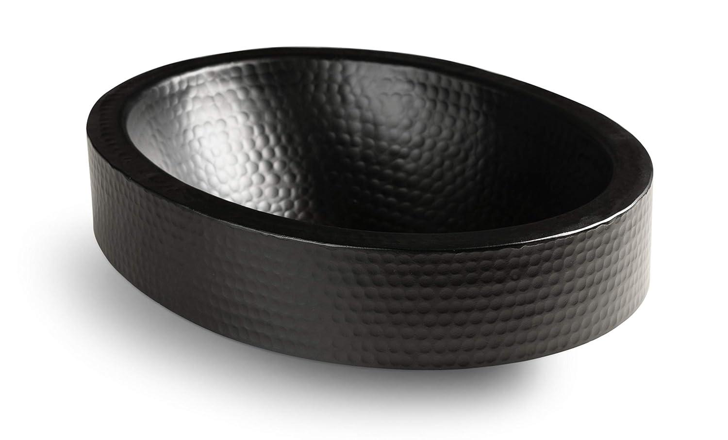 Matte Black Hand Hammered Oval Vessel Sink, 17 inches