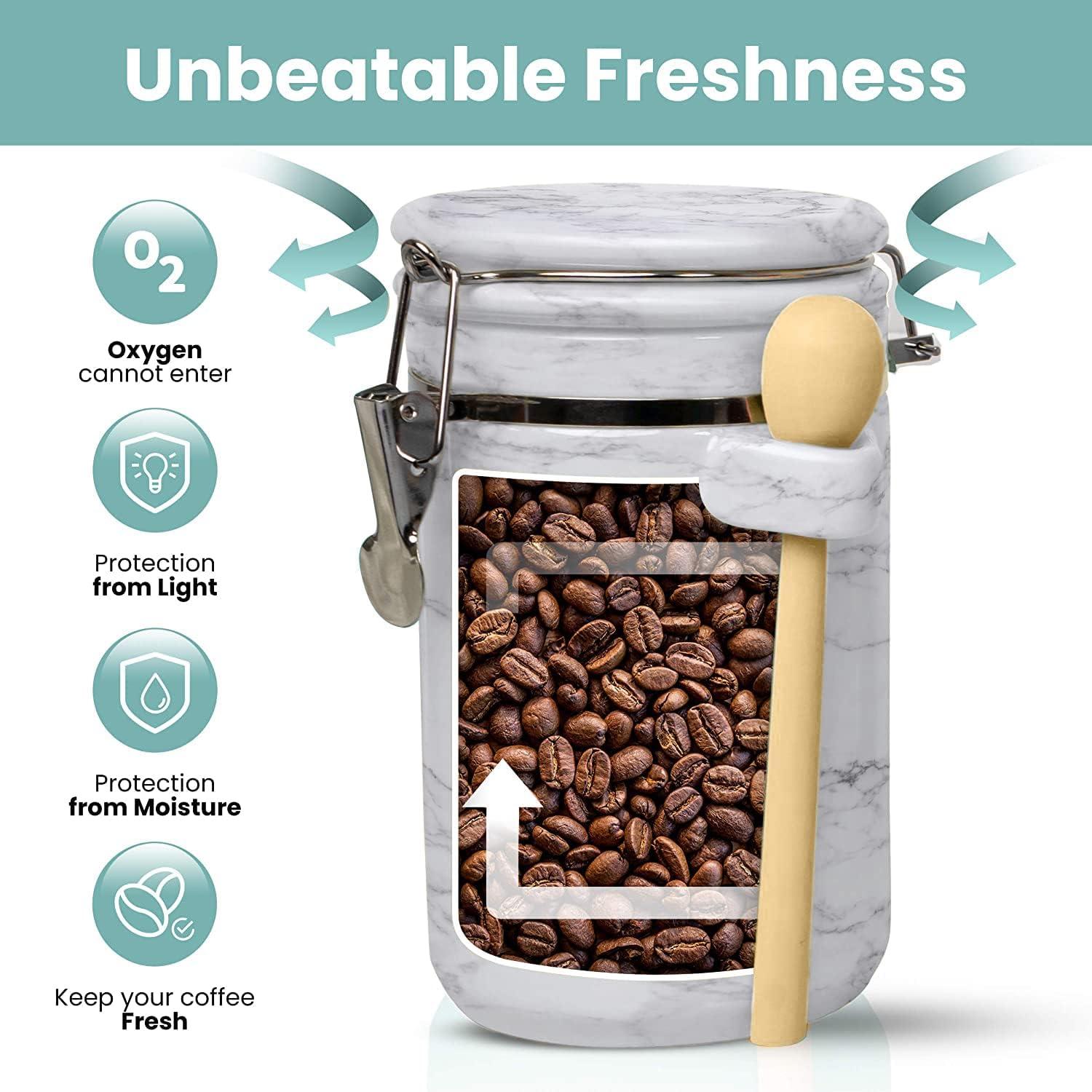 Home Intuition Home Intuition Ceramic Kitchen Canisters Set of 4 with Wooden Spoons Reusable Chalk Labels, Coffee, Tea (Light Blue)