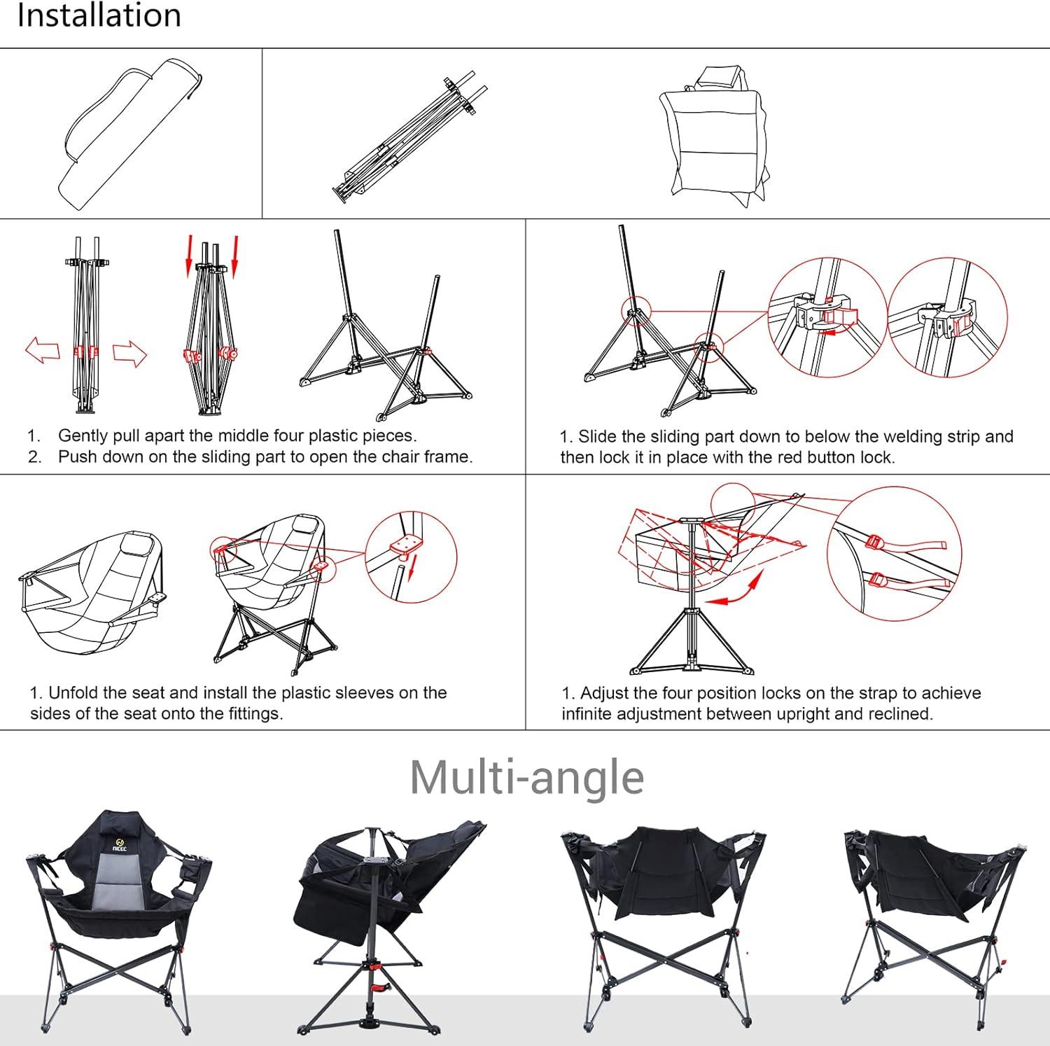 Hammock Camping Chair, Swing Chair, Folding Rocking Chair, Camping Chair, High Back with Stand, Cup Holder, Heavy Duty Set of 1