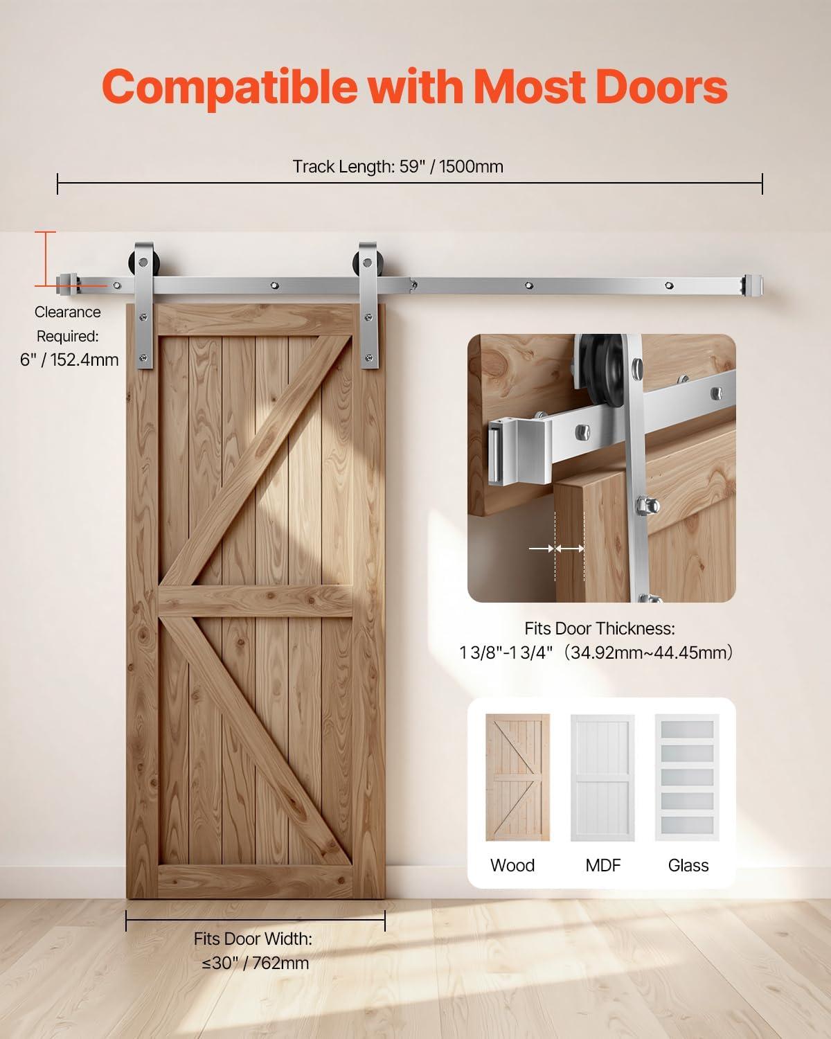 VEVOR Black Steel Single Door Barn Door Hardware Kit Standard Single