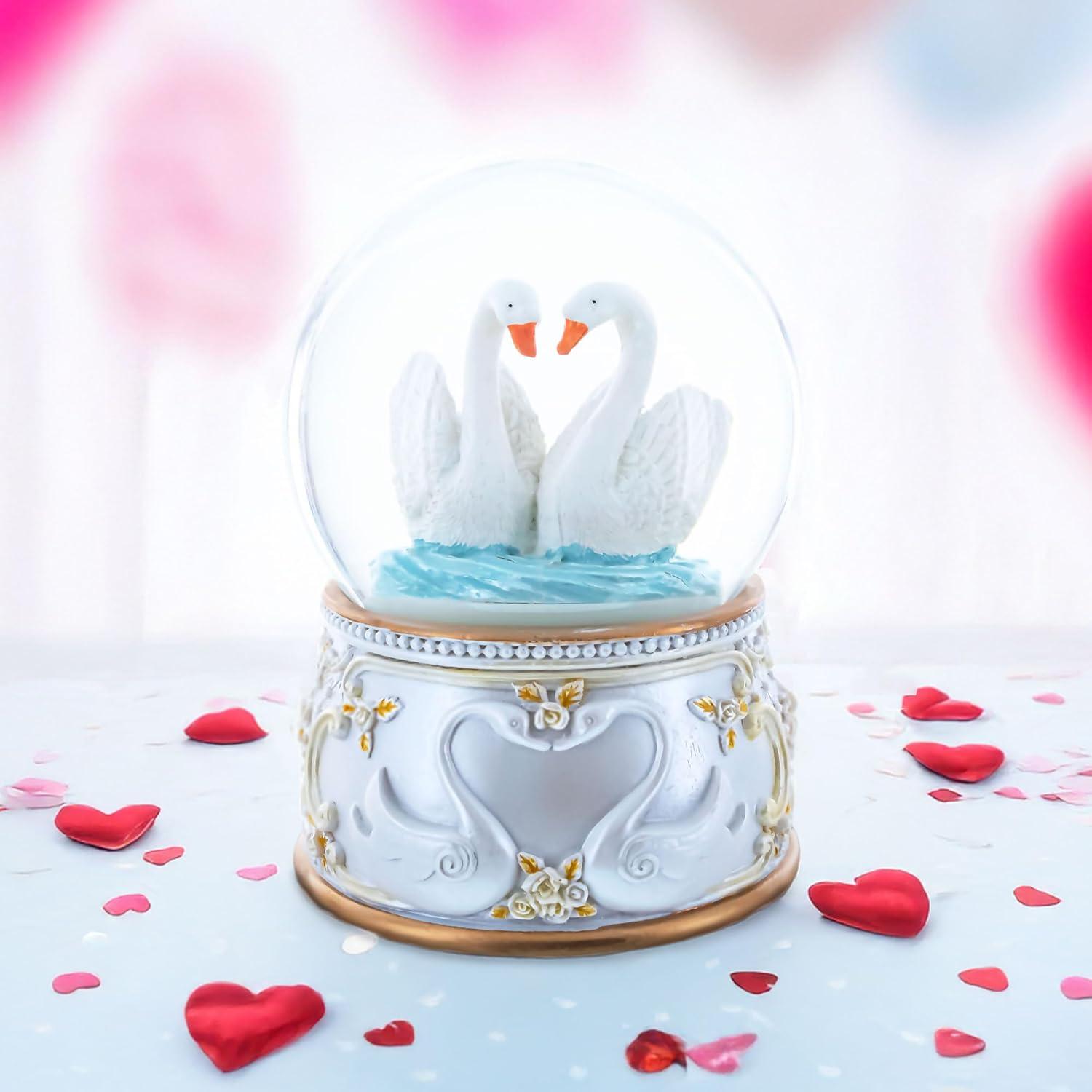 Enchanted Swans Spinning Musical Water Snow Globe