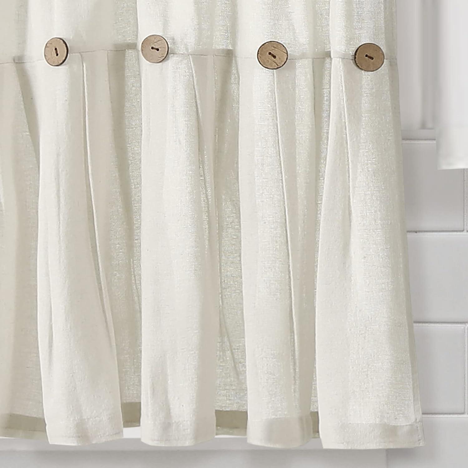 Lush Decor Linen Button Cotton Blend Tailored 29'' W Cafe Curtain (Set of 2)