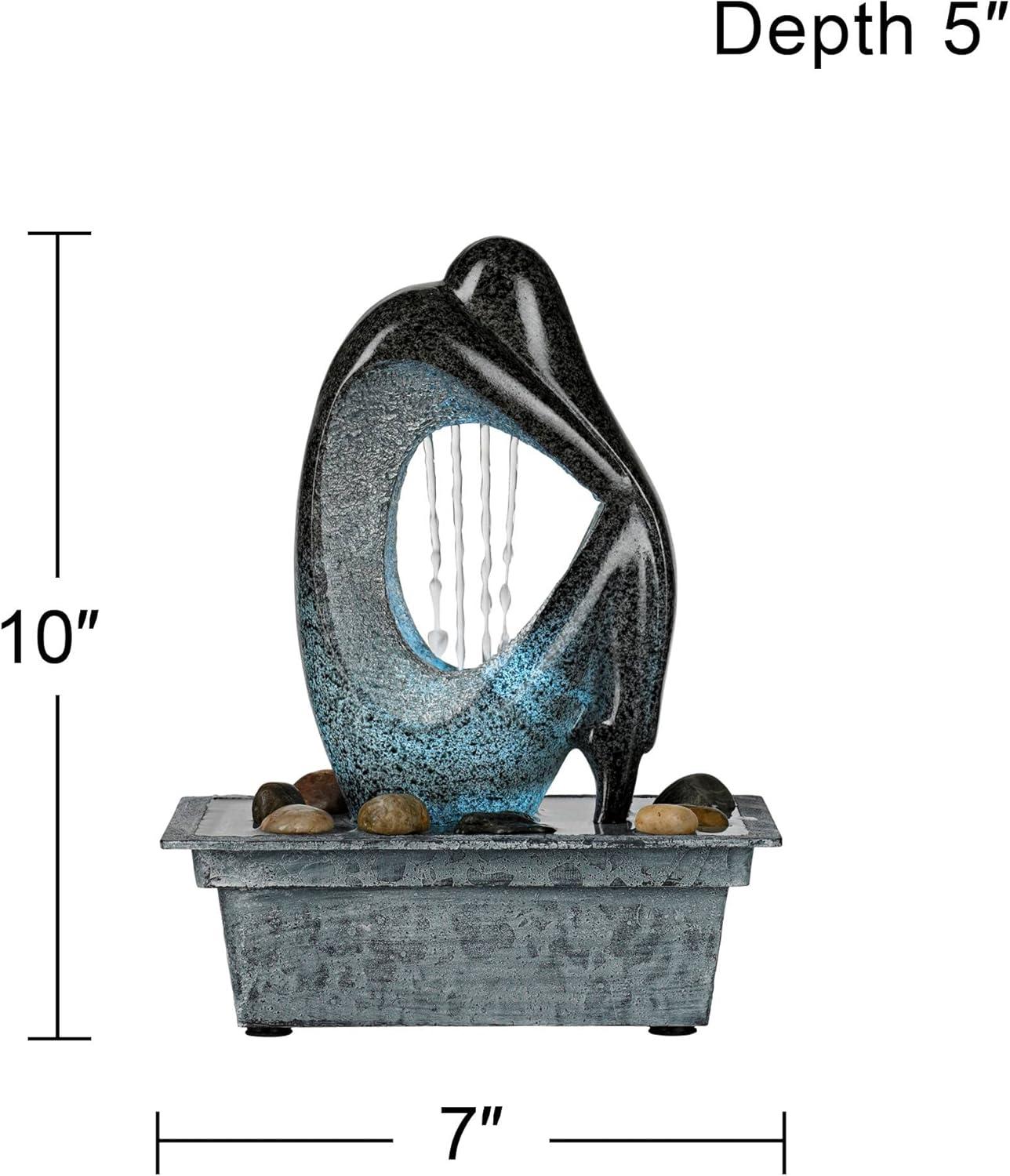 Modern Silhouette 10" High Small Zen Indoor Outdoor Decor Faux Stone Tabletop Fountain with Light LED Waterfall Outside Garden Patio