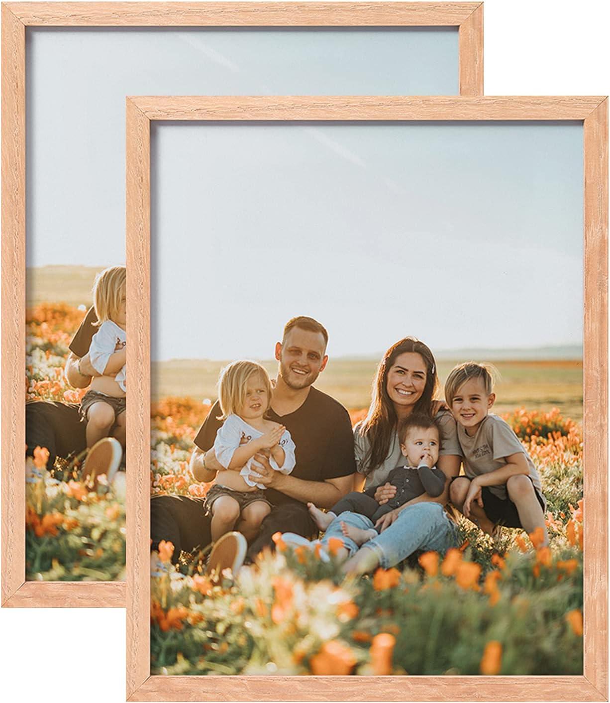 ATOBART 8x10 Set of 2 Oak Wood Picture Frame Solid Wooden Photo Frame Natural Wood Color Frames with Real Glass for Wall Mounting or Tabletop Living Room Bedroom Home Decor