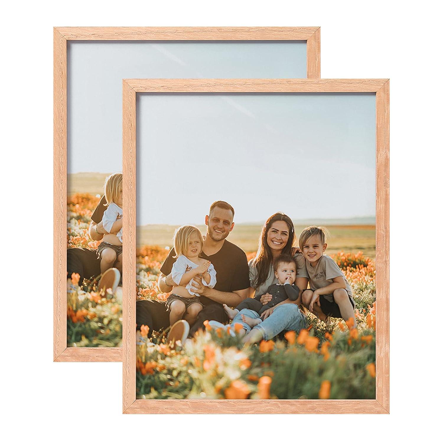 ATOBART 8x10 Set of 2 Oak Wood Picture Frame Solid Wooden Photo Frame Natural Wood Color Frames with Real Glass for Wall Mounting or Tabletop Living Room Bedroom Home Decor