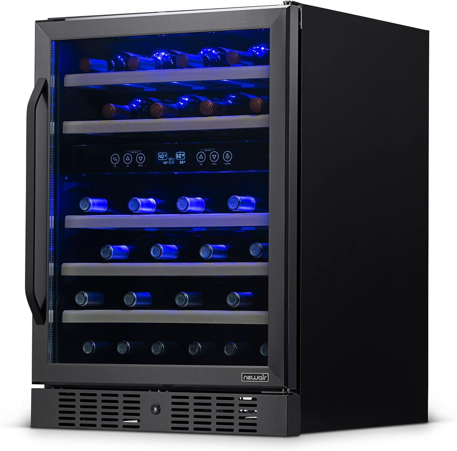 Newair 24 in. 46 Bottle Dual Zone Built-in Wine Refrigerator with Beechwood Shelves and Safety Lock