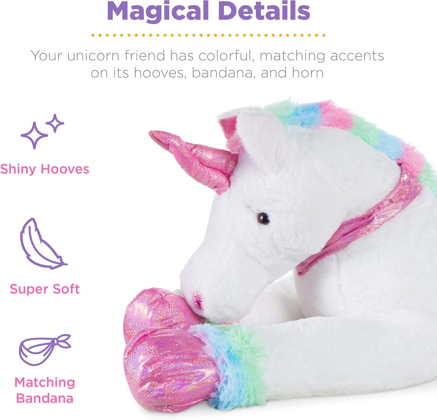 Best Choice Products 52in Kids Large Plush Unicorn, Life-Size Stuffed Animal Toy w/ Rainbow Details - White Faux Fur