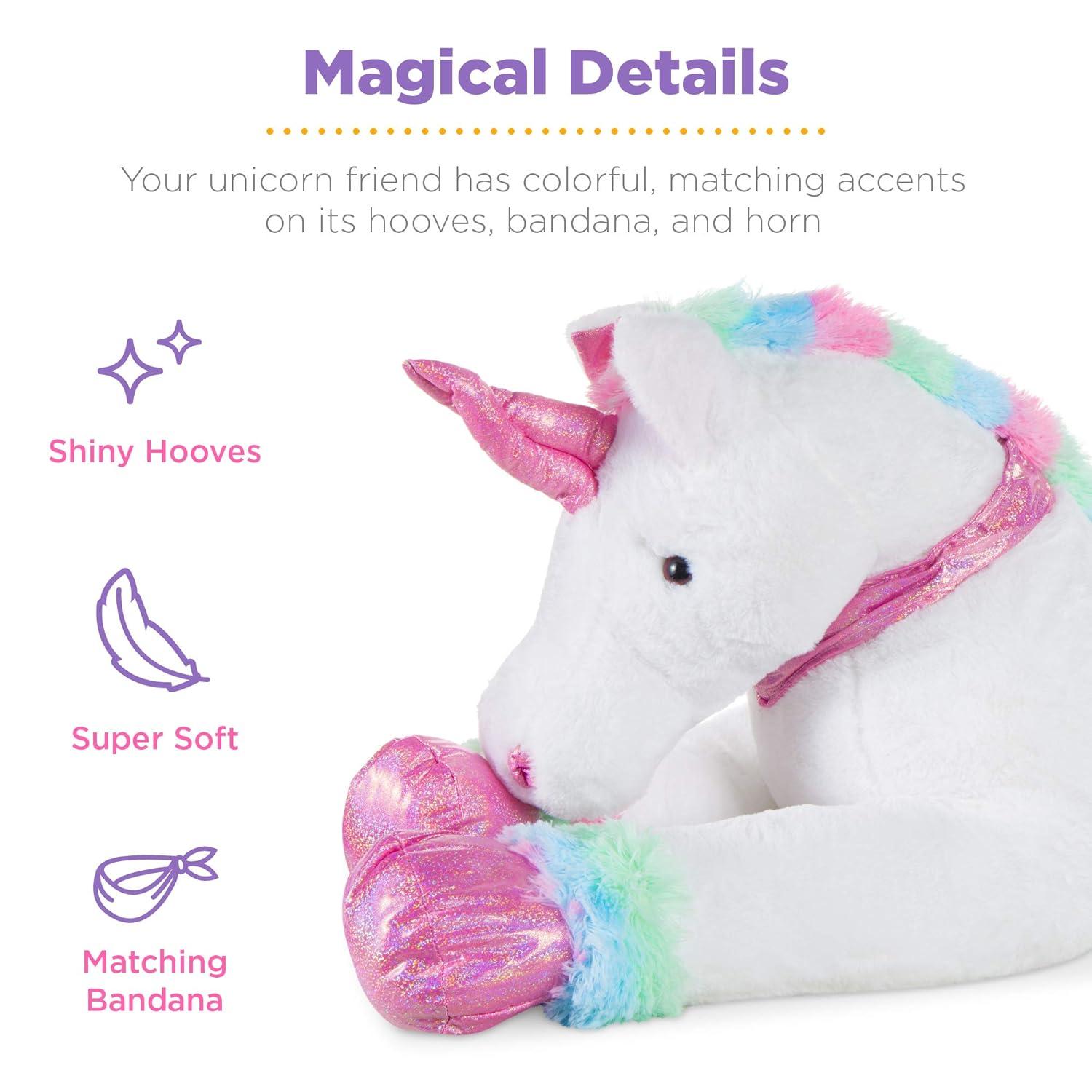 Best Choice Products 52in Kids Large Plush Unicorn, Life-Size Stuffed Animal Toy w/ Rainbow Details - White Faux Fur