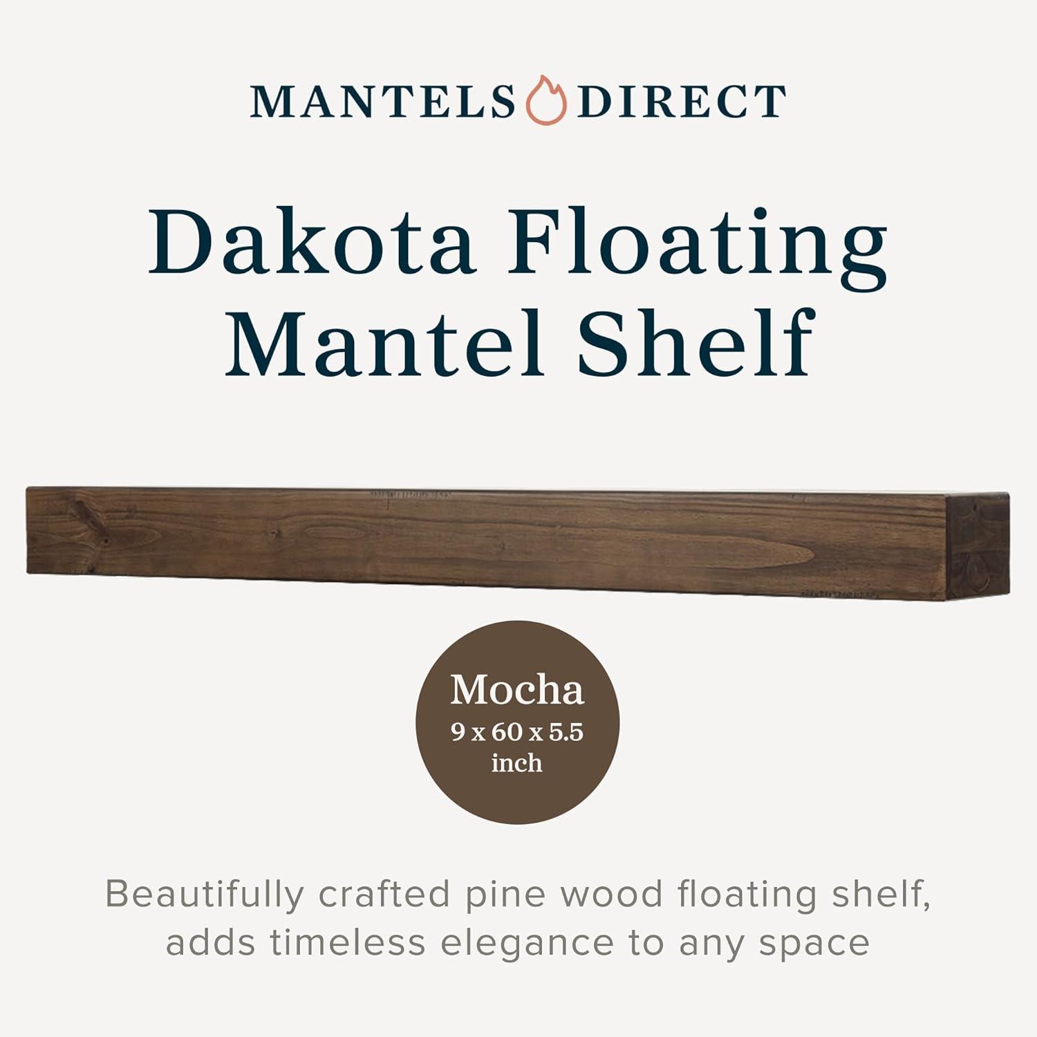 Mantels Direct Dakota 60 Inch Pine Wood Fireplace Mantel Shelf - Mocha