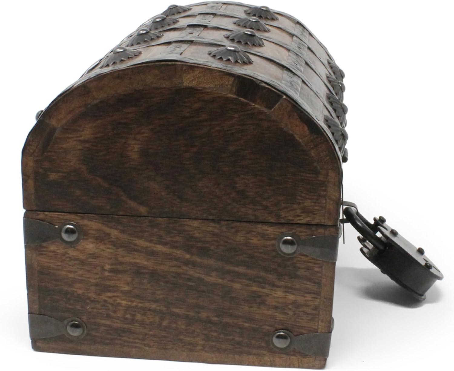 Nautical Cove Wooden Treasure Chest with Padded Velvet Lining and Antique Lock with Skeleton Keys (Small 8x6x6) – Luxury Wood Pirate Chest, Wooden Keepsake Box, Decorative Box with Lid