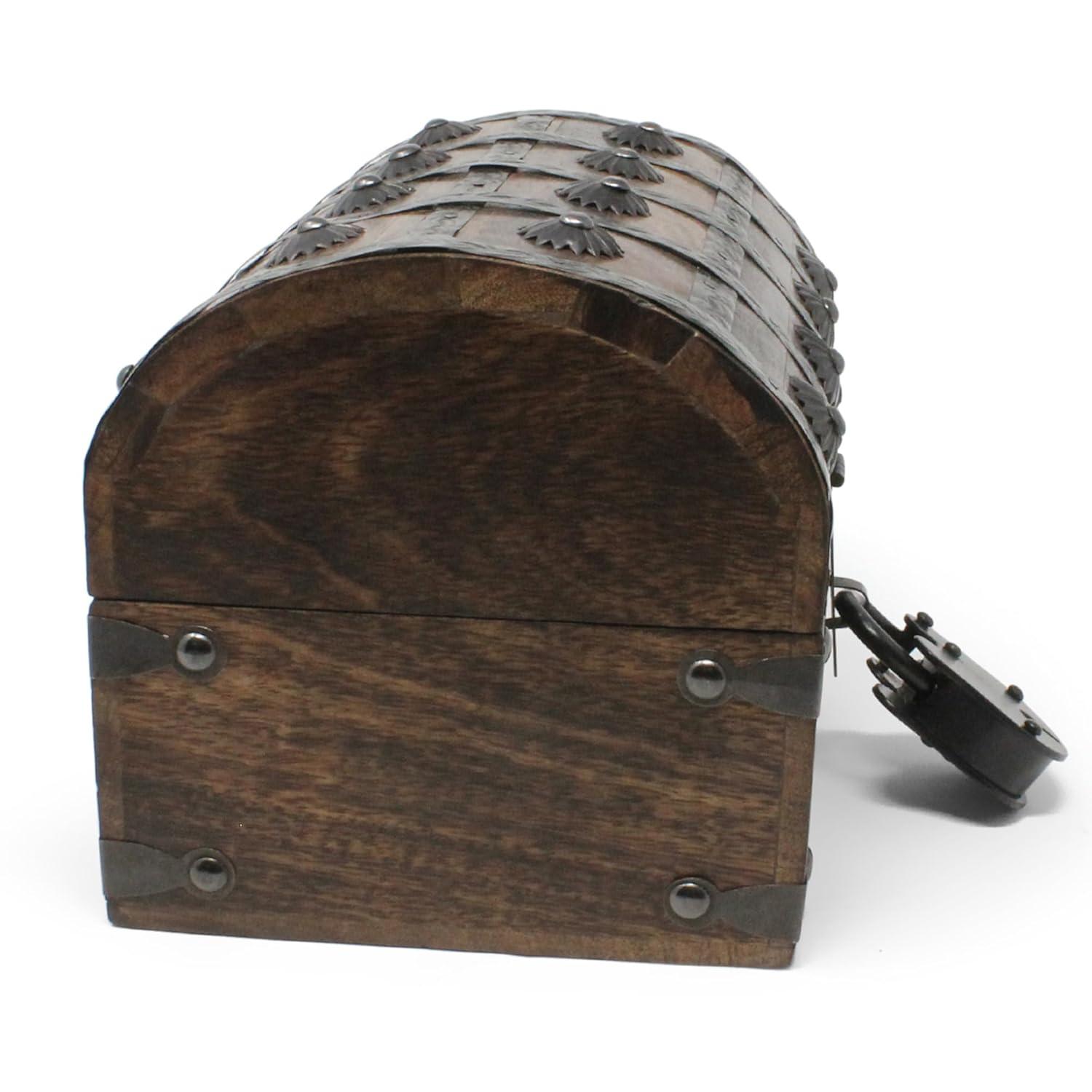 Nautical Cove Wooden Treasure Chest with Padded Velvet Lining and Antique Lock with Skeleton Keys (Small 8x6x6) – Luxury Wood Pirate Chest, Wooden Keepsake Box, Decorative Box with Lid