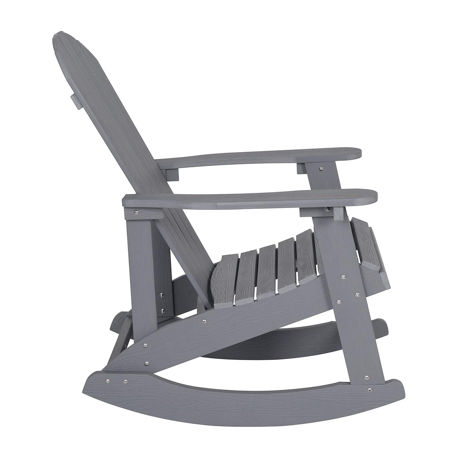 Flash Furniture Set of 2 Savannah All-Weather Poly Resin Wood Adirondack Rocking Chairs with Side Table in Gray