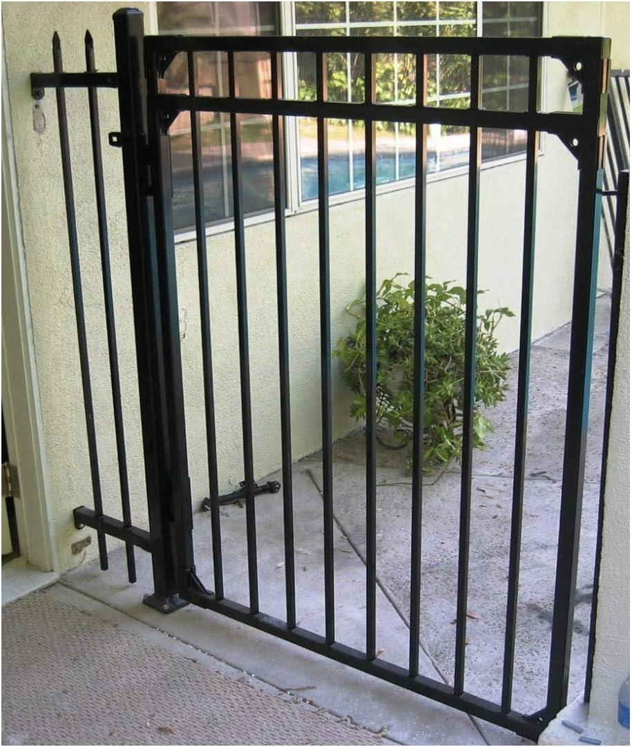 XCEL Fence Black Steel Fence Gate in Traditional Close Top and Bottom Cross Rails - 4ft W x 5ft H - DIY Installation Kit, for Outdoor, Yard, Patio, Entry Way, on Soil or Concrete, 3-Rail Metal Gate