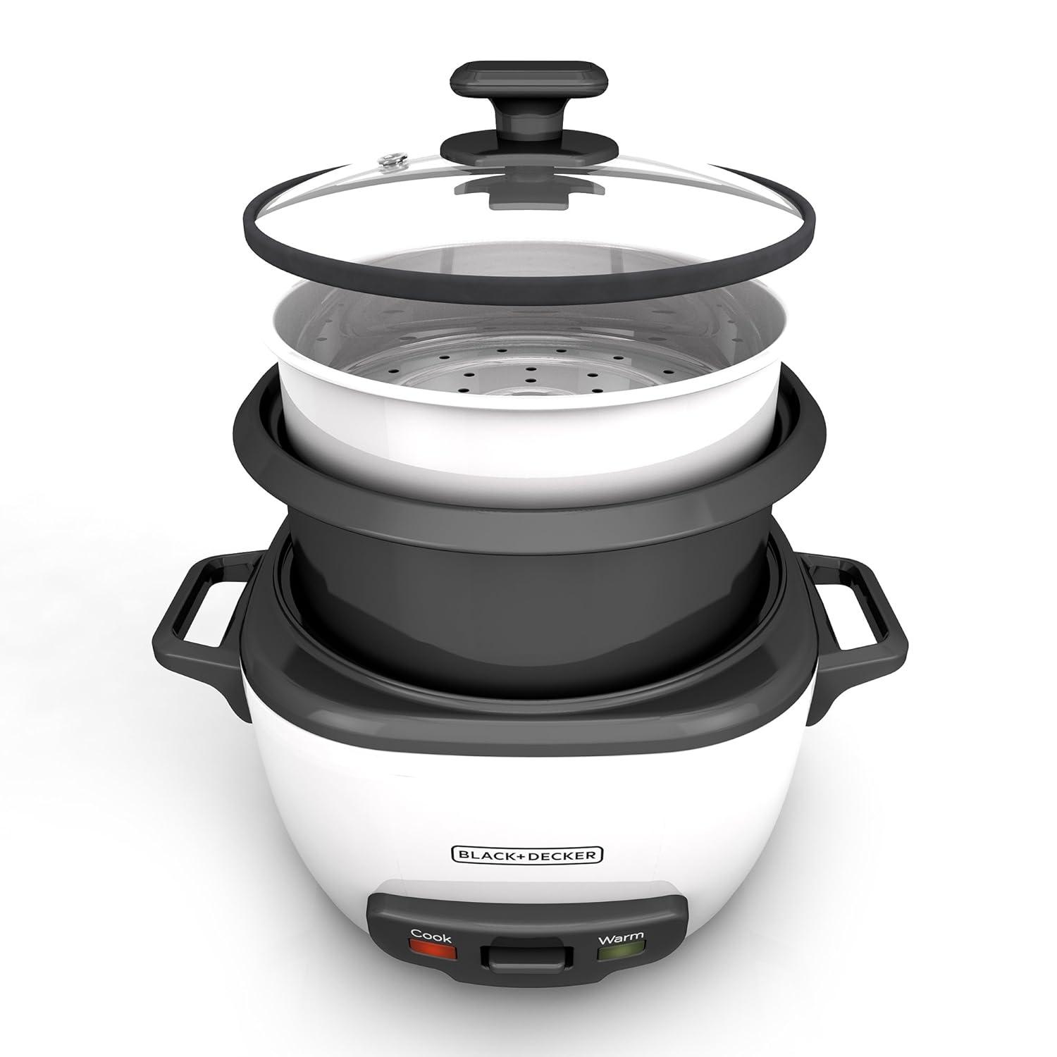 BLACK+DECKER BLACK+DECKER, Rice Cooker, Uncooked Rice, Steaming Basket, Removable Non-Stick Bowl, One Touch