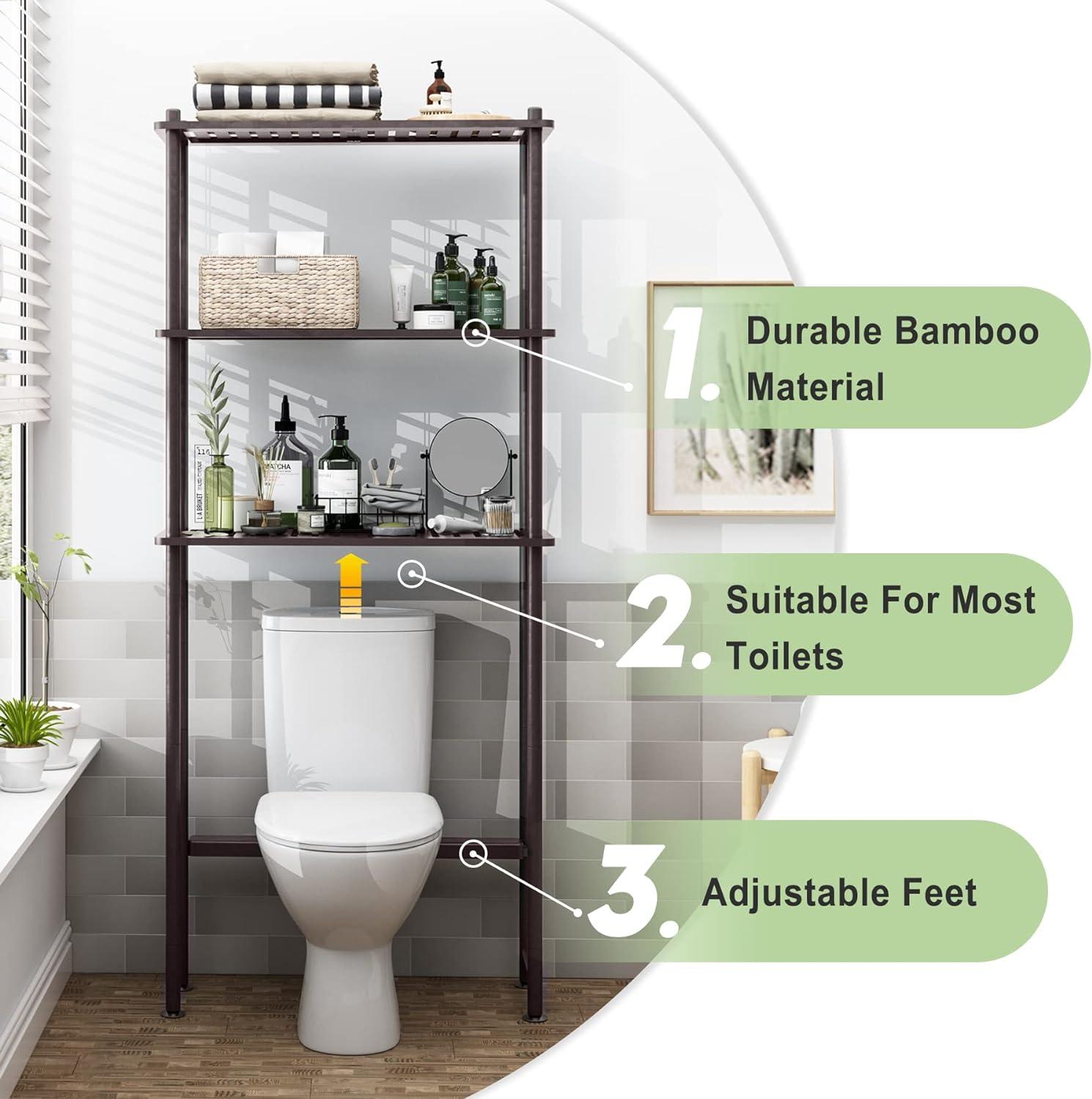 AmazerBath Bamboo Over The Toilet Storage Shelf, Over Toilet Bathroom Organizer Rack, 3-Tier Bathroom Shelves Over Toilet, Space Saver, Espresso