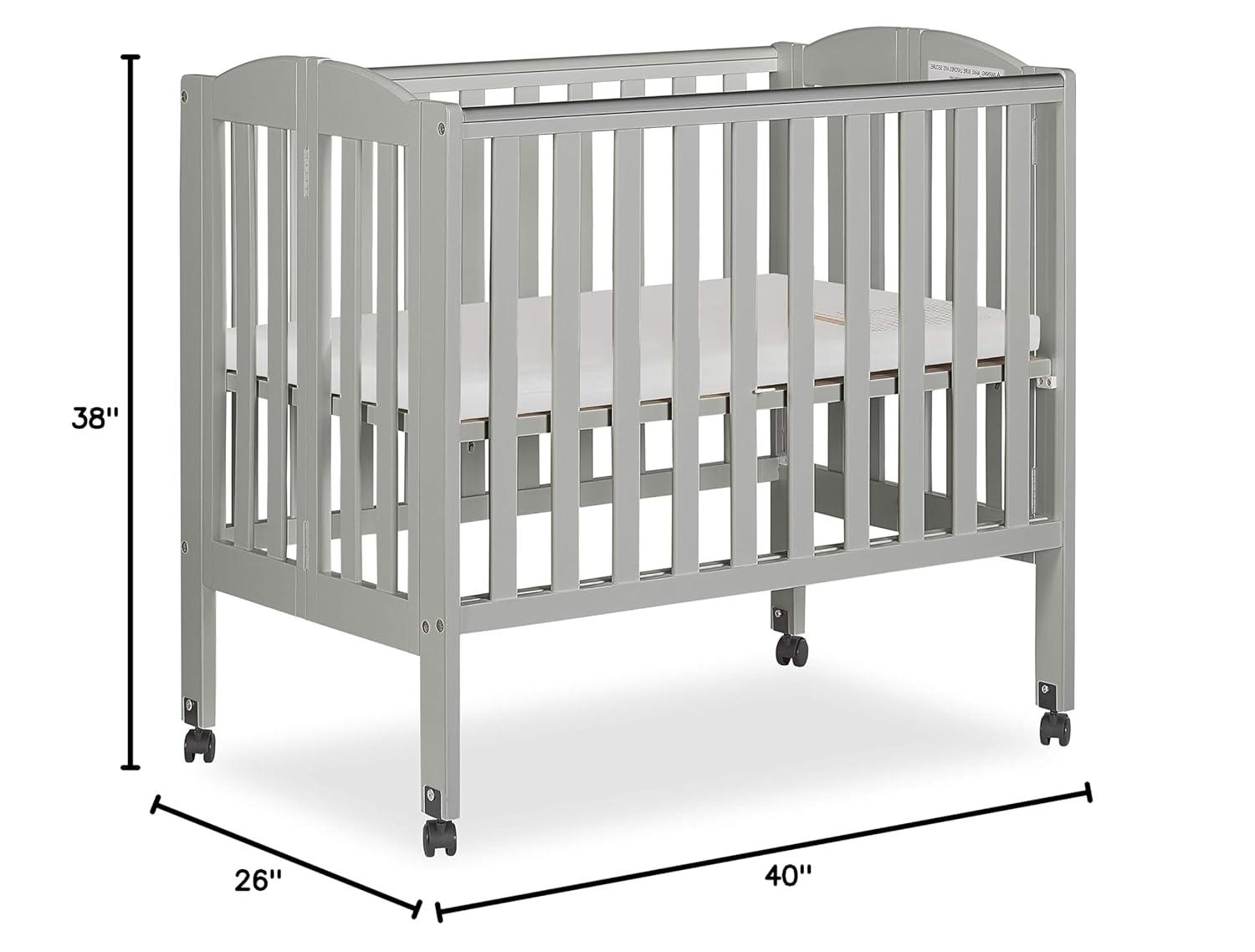 Dream On Me 2-in-1 Folding Portable Mini Crib, Cool Grey