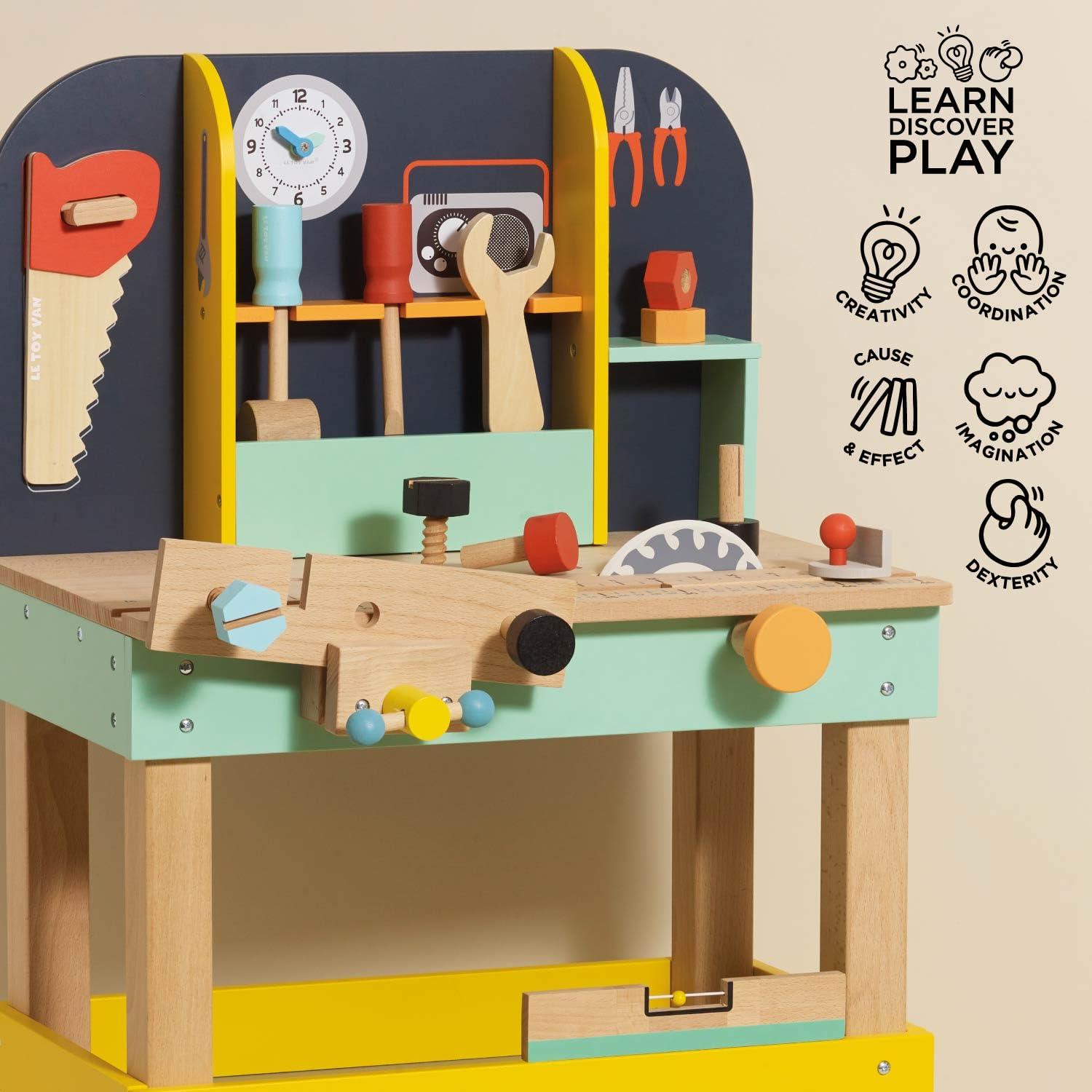 Colorful Wooden Toy Work Bench with Tools for Kids