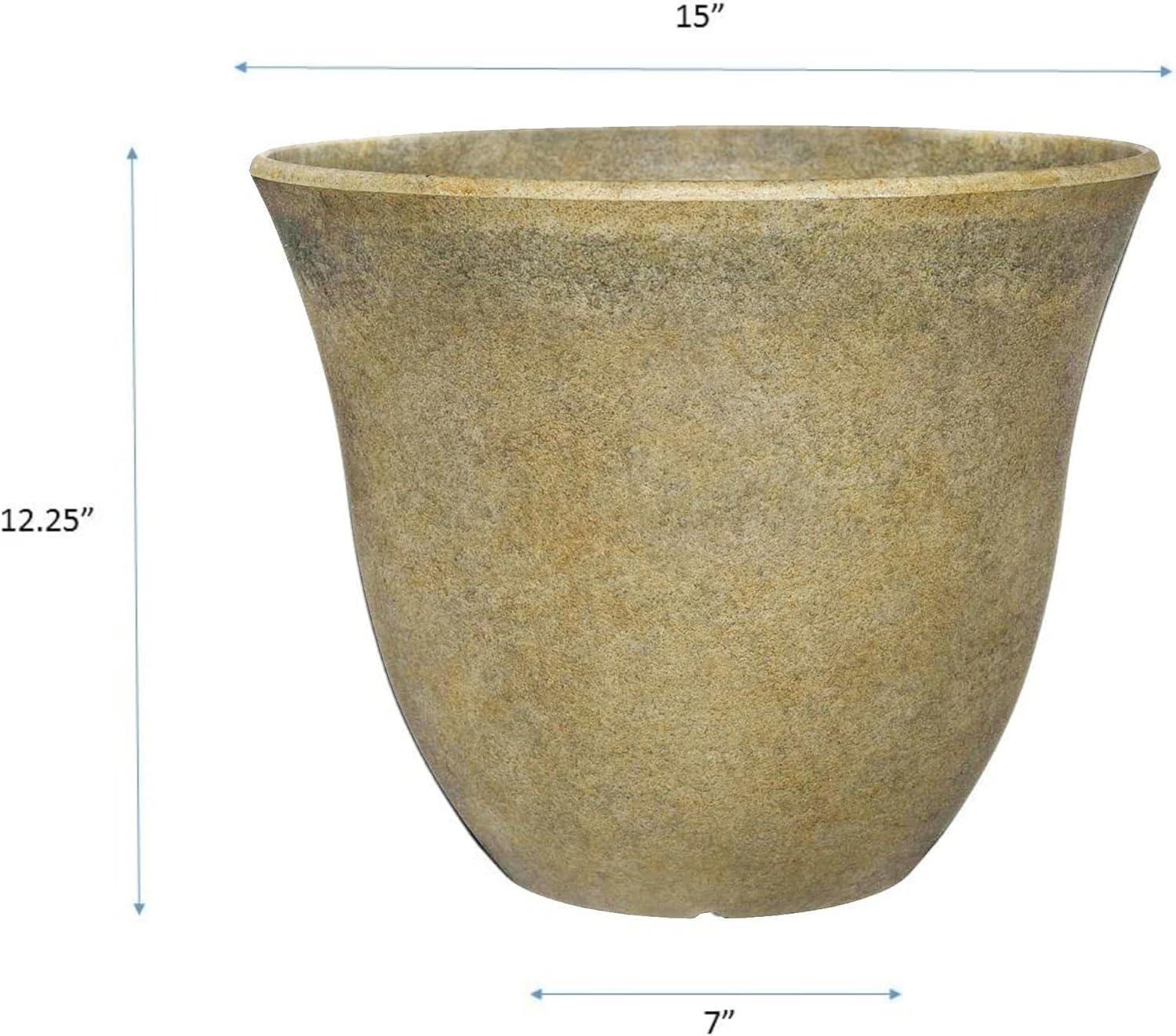 15" Fossil Stone Resin Outdoor Planter with UV Protection