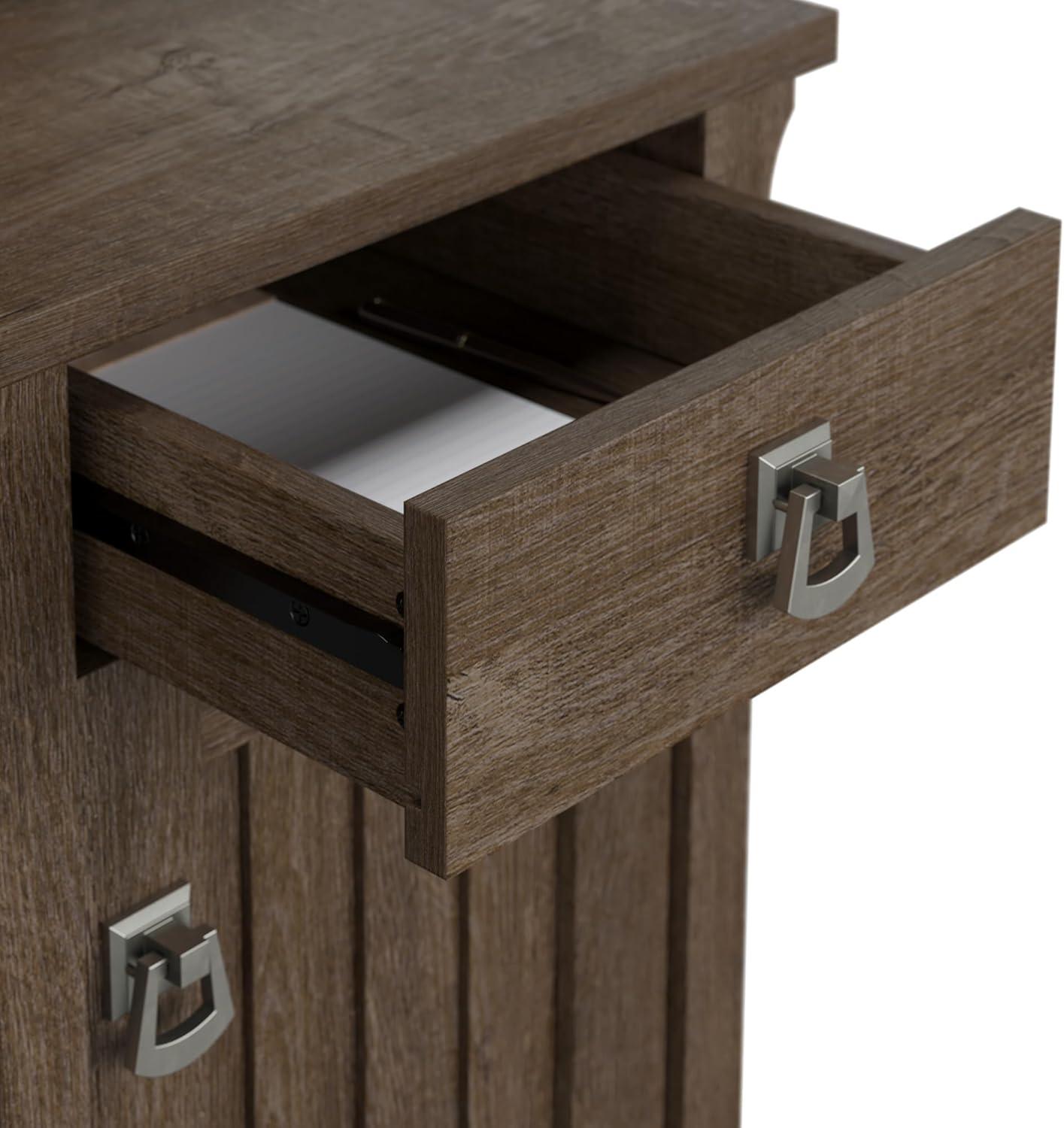 Bush Furniture Salinas Farmhouse 60 in L Shape Desk with Hutch, Box Drawer and Storage Cabinet in Ash Brown (Ships in 2 boxes)
