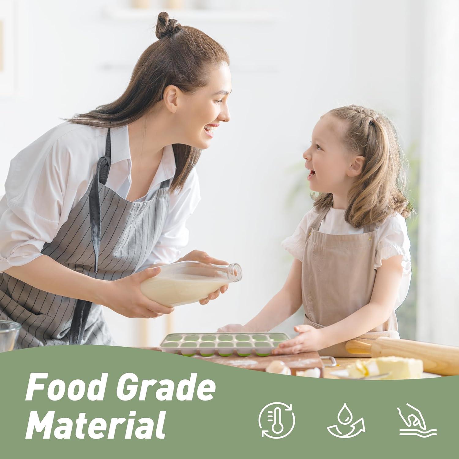 4 Bandejas de Hielo, Silicona con Tapa Extraíble, Bandejas de 14 Hielos Flexibles de Fácil Liberación, Moldes de Hielo Duraderos, Fundas Apilables y Extraíbles para Cócteles, Congeladores y Cervezas