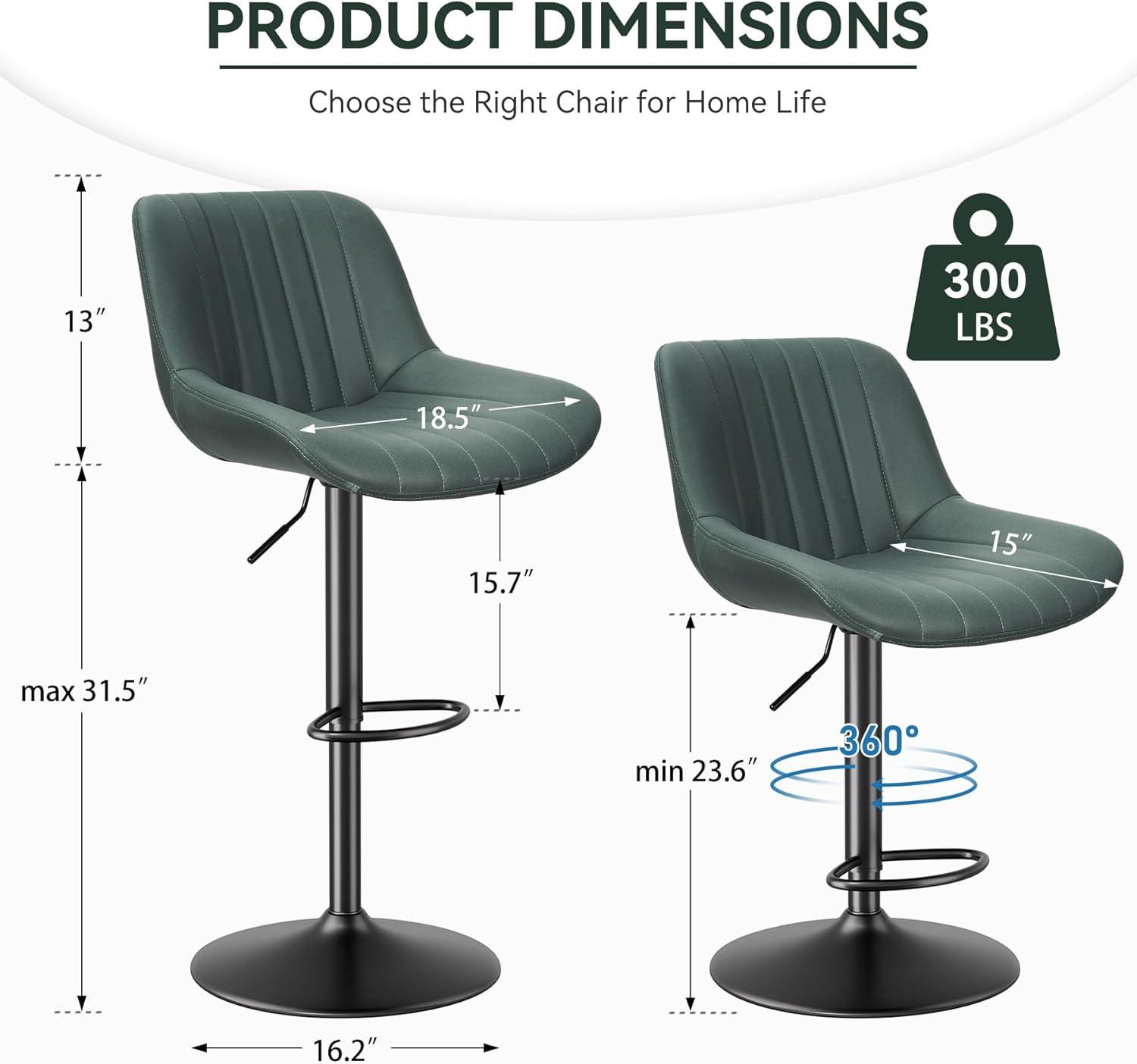 Hawsaiy Adjustable Bar Stools Set of 2, Swivel Counter Height Bar Chairs with Back, Modern Technical Fabric Barstools for Kitchen Island & Home, Green