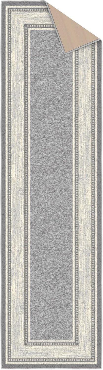 Ottomanson Machine Washable Non-Slip Rubberback Bordered 2x7 Indoor Runner Rug, 1'10" x 7', Light Gray