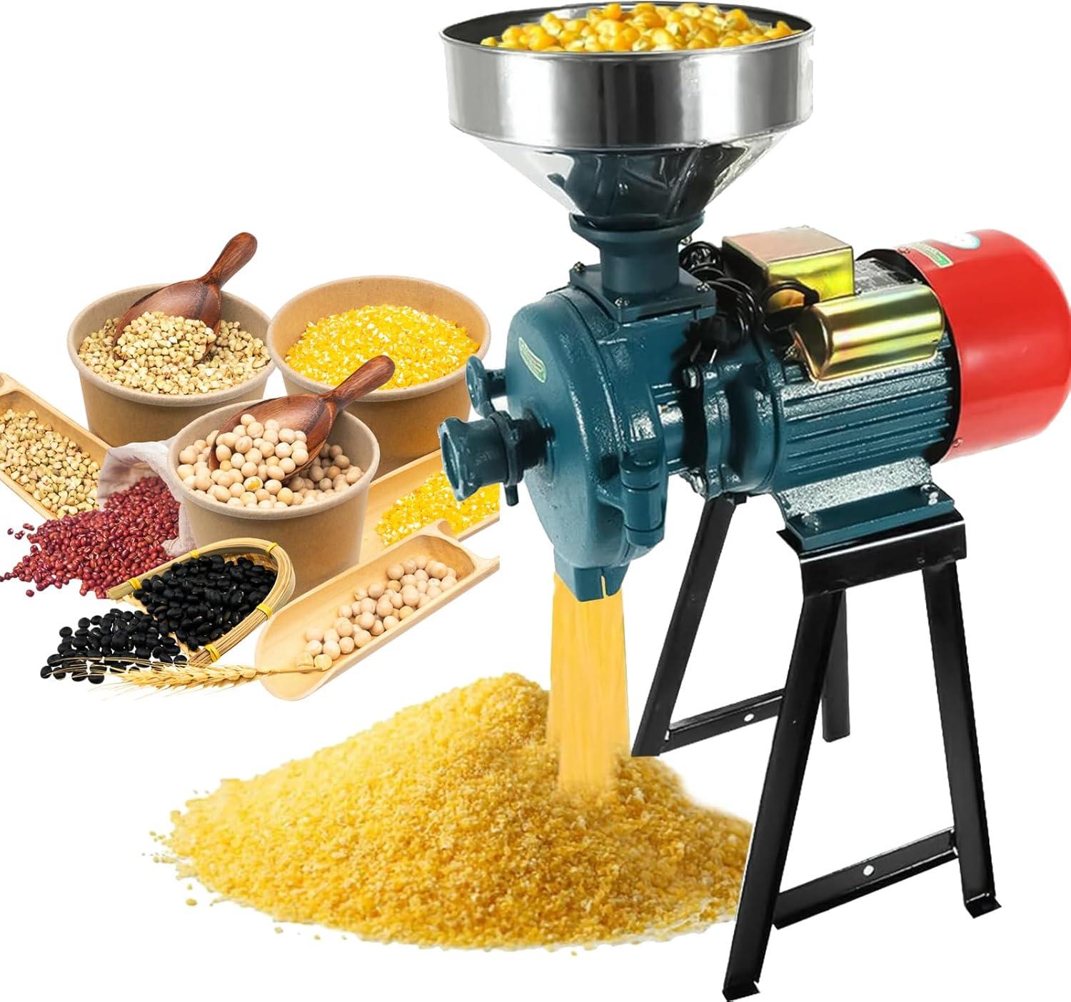 Grain Mills, Upgraded 3000W Wet Dry Cereals Grinder Electric Grain Grinder Corn Mill Heavy Duty 110V Commercial Grain Grinder Machine With Funnel