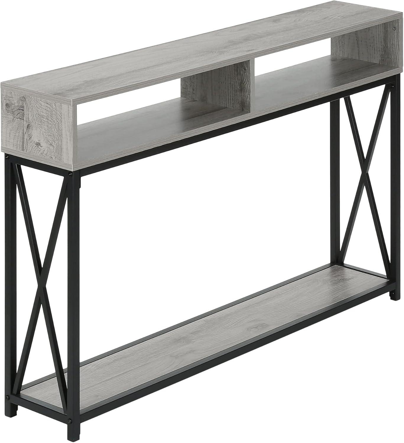 48 in. Hall Console Accent Table, Grey - Black Metal Finish