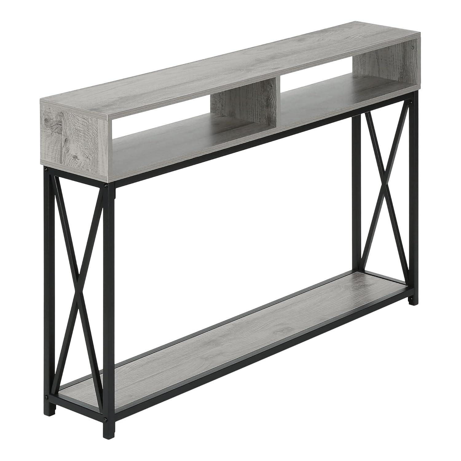 Monarch Specialties Accent Table Console Entryway Narrow Sofa Living Room Bedroom Grey Laminate Black Metal Contemporary Modern