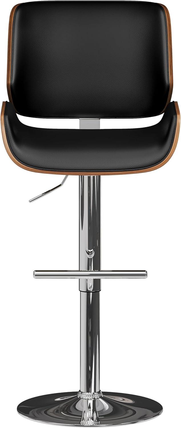 Simpli Home Dixie Mid Century Modern Adjustable Swivel Bar Stool in Black Vegan Faux Leather