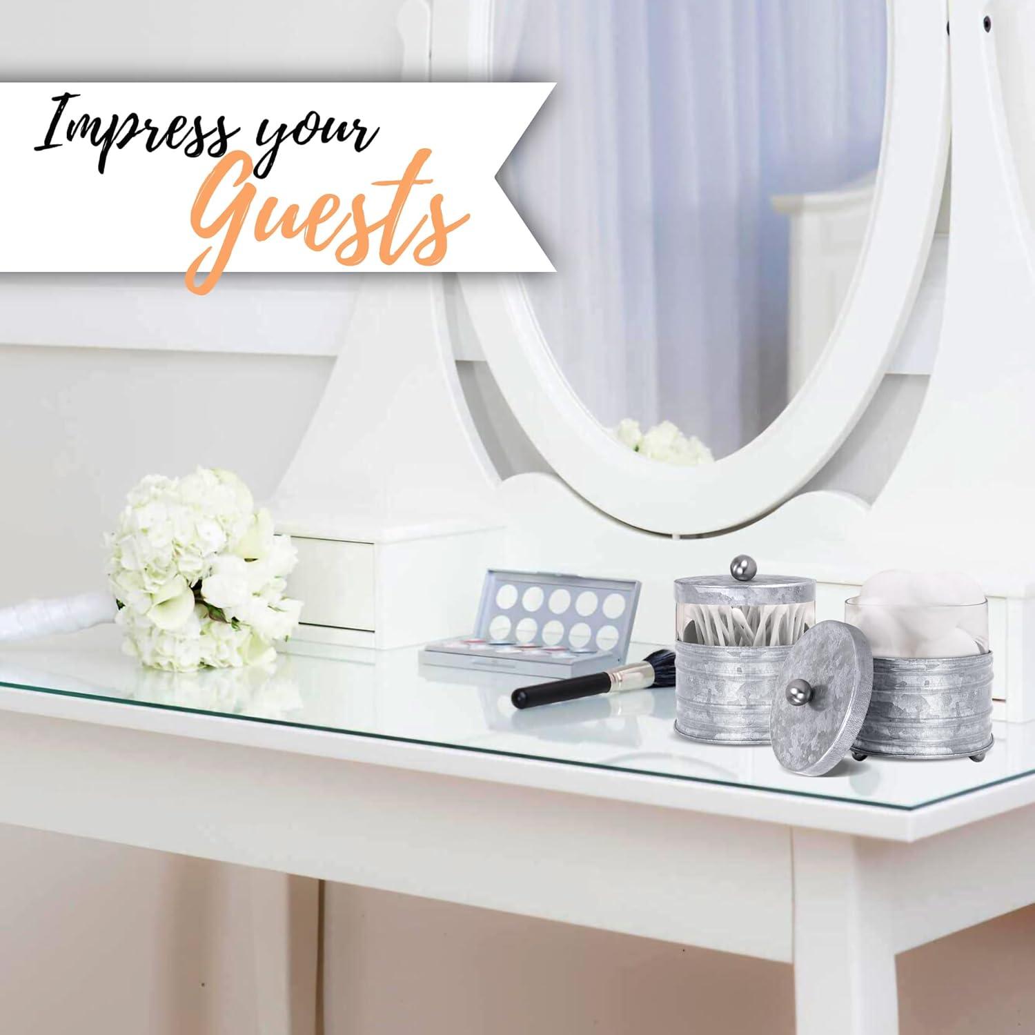 Autumn Alley Glass and Galvanized Bathroom Jars with Ball Handles – Farmhouse Qtip and Cotton Ball Storage