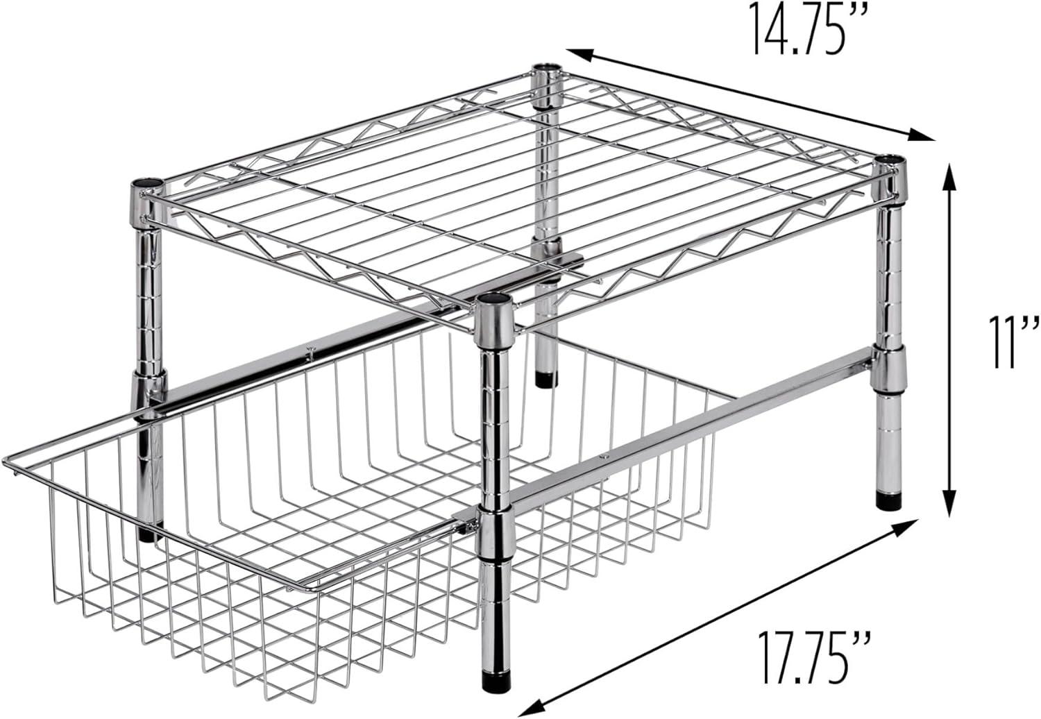 Honey-Can-Do Steel 2-Tier Stackable Adjustable Cabinet Organizer with Drawer, Chrome