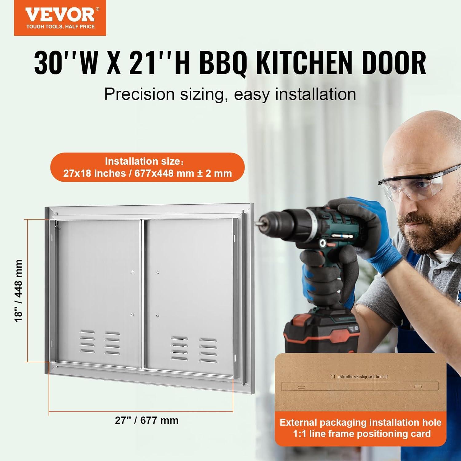 BBQ Access Door, 30W x 21H Inch Double Outdoor Kitchen Door