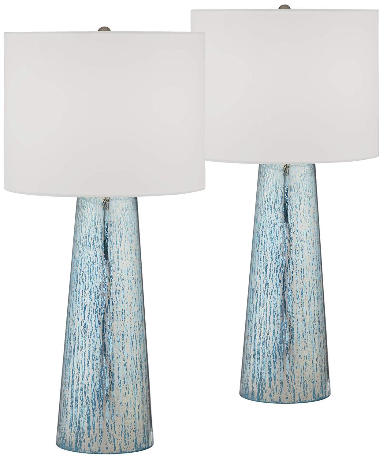 360 Lighting Marcus Modern Table Lamp 30" Tall Mercury Glass Column Shape White Drum Shade for Bedroom Living Room Bedside Nightstand Office Kids Home