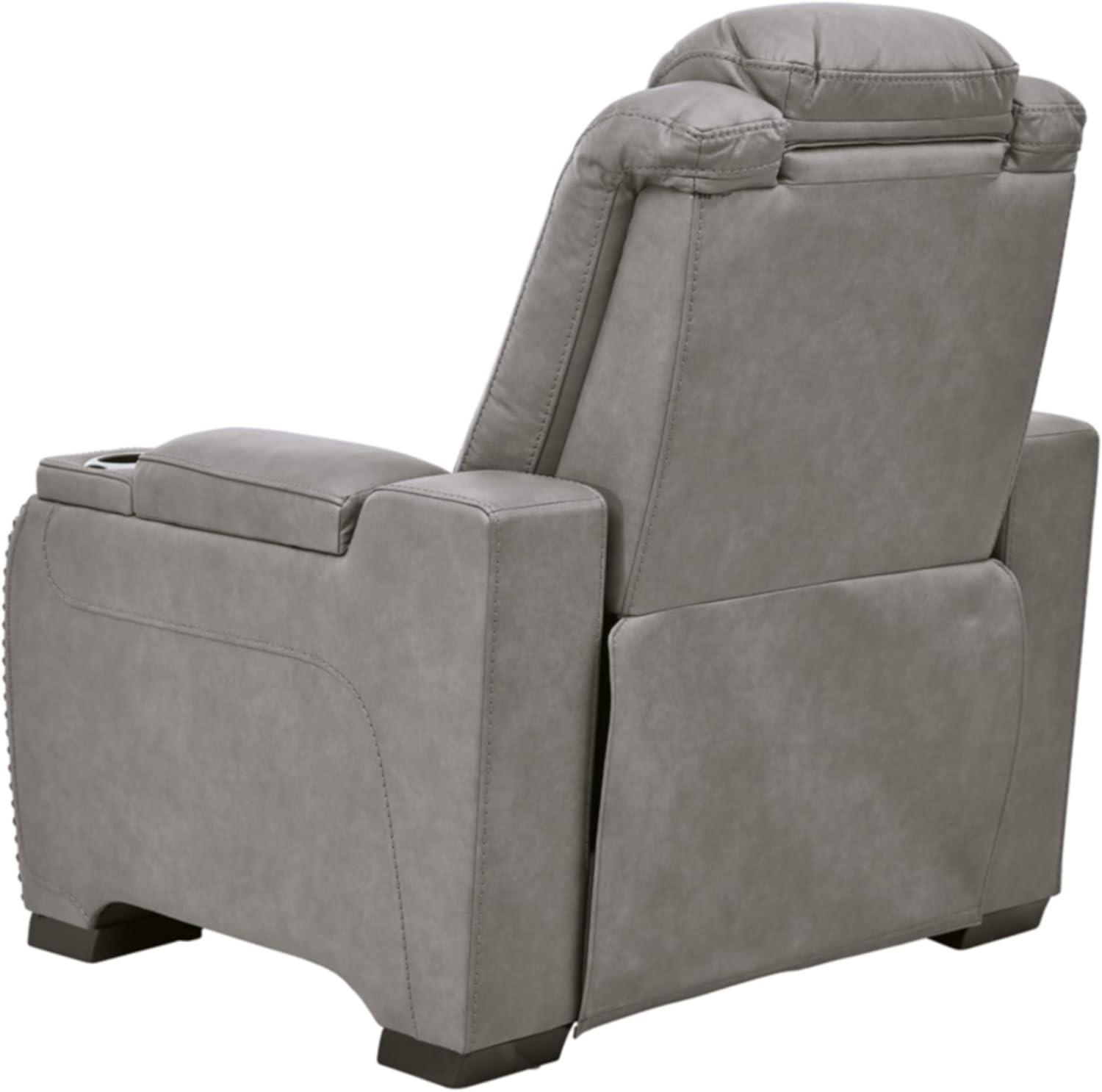 Signature Design by Ashley The Man-Den Leather Power Recliner in Gray