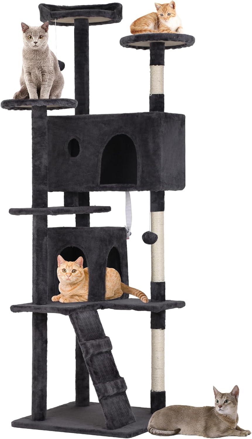 FDW 70in Cat Tree Tower for Indoor Cats,Munlti-Level Cat Furiture Activity Center with Cat Scratching Posts for Kittens Pet Play House,Dark Gray