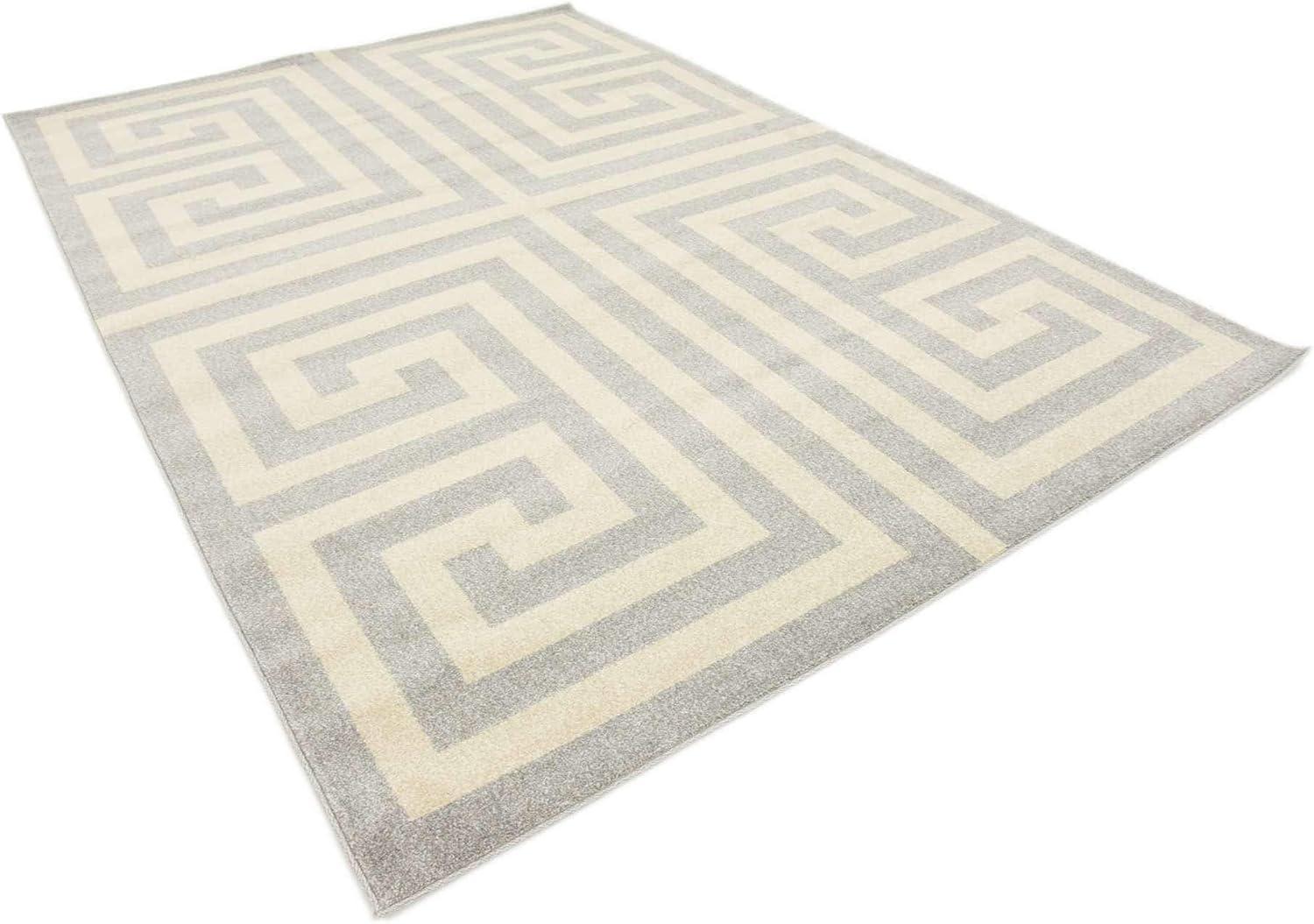 Hera Geometric Gray Synthetic 7'x10' Indoor Area Rug