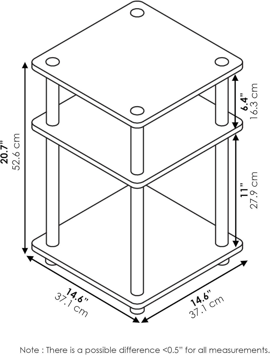 Furinno 3-Tier Easy Assembly Multipurpose Shelf Dispaly Open Shelves Sofa Side End Table Nightstand for Living Room&Bedroom