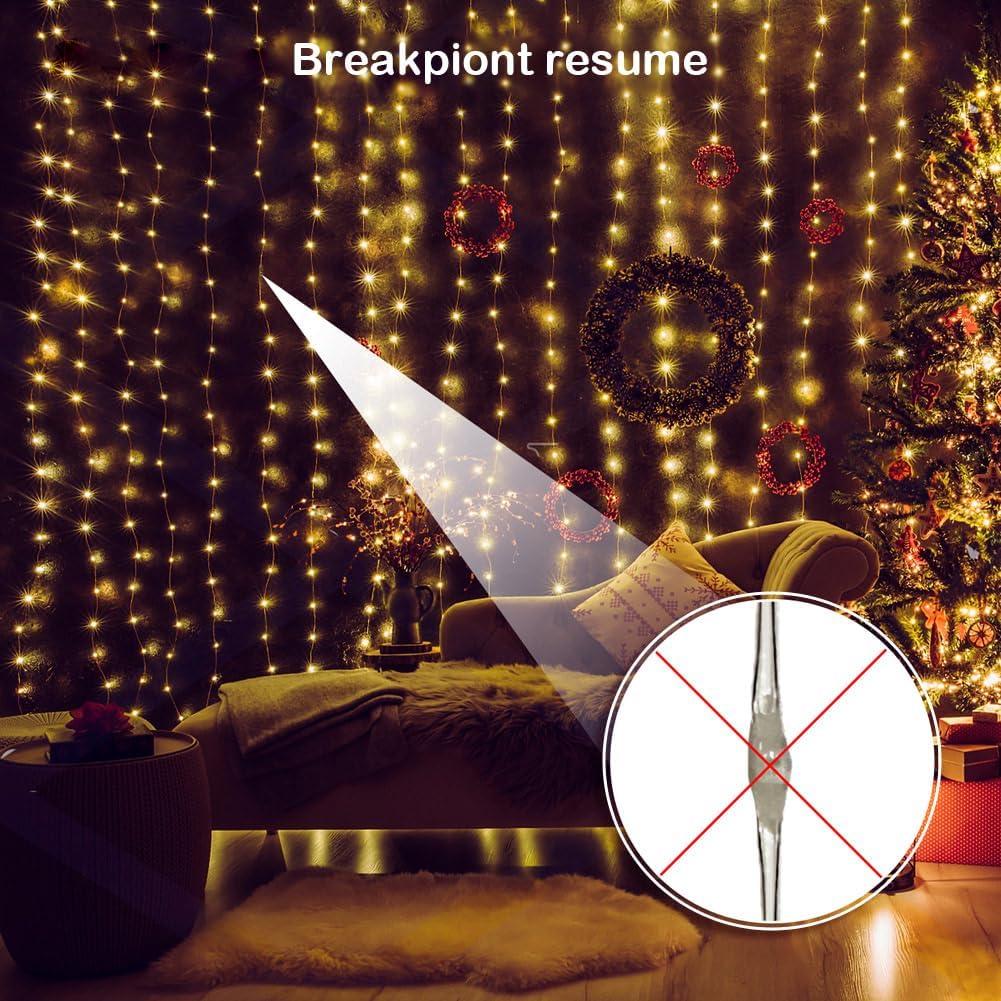 Curtain Lights Indoor 300LED 9.8ftx9.8ft, Outdoor Waterproof Curtain String Lights with Hook Remote Timer 8 Modes, USB Powered Waterfall Window Lights for Wall Backdrop Home Decorations