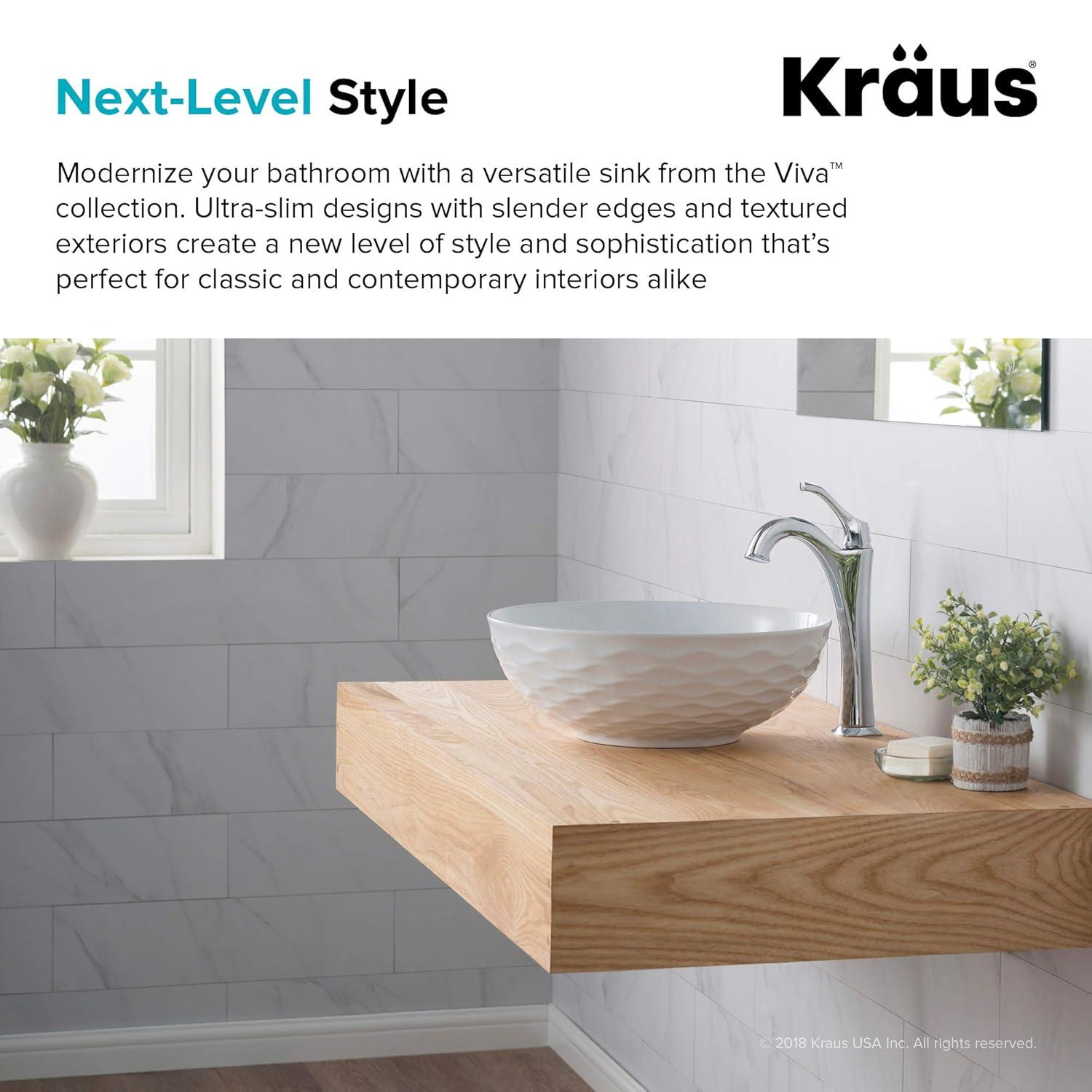 KRAUS Viva™ Thin Porcelain Ceramic Vessel Bathroom Sink with Pop-Up Drain