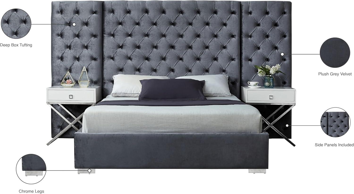 Homestock Tuscan Temptations Grey Velvet Queen Bed