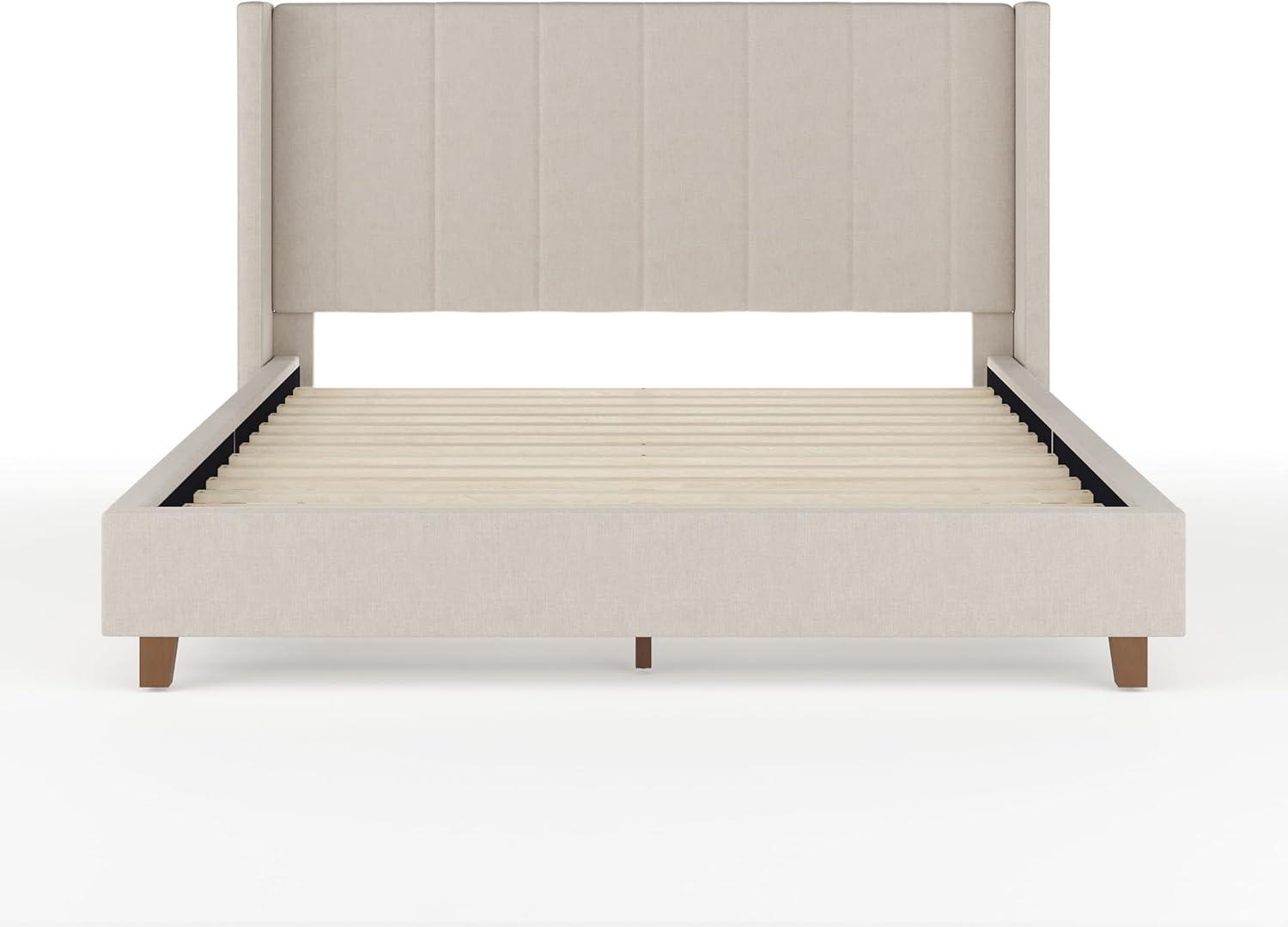 Martha Stewart Martha Stewart Kay Upholstered Platform Bed With Channel Stitched Wingback Headboard