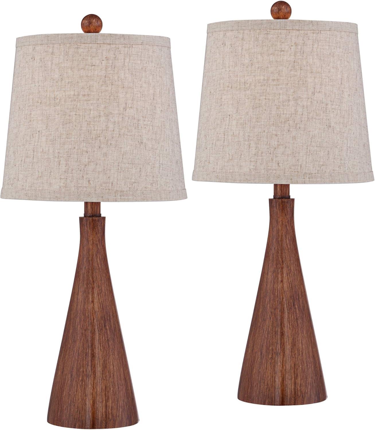 360 Lighting Fraiser 23 1/2" High Cone Small Mid Century Modern Accent Table Lamps Set of 2 Brown Wood Finish Living Room Bedroom Oatmeal Shade