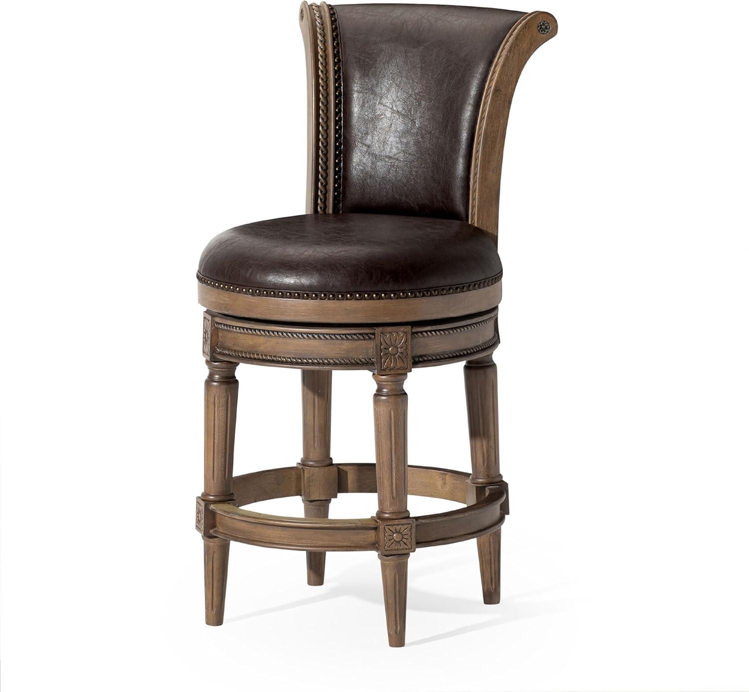 Maven Lane Pullman Wooden Swivel Kitchen Stool with Vegan Leather Upholstery